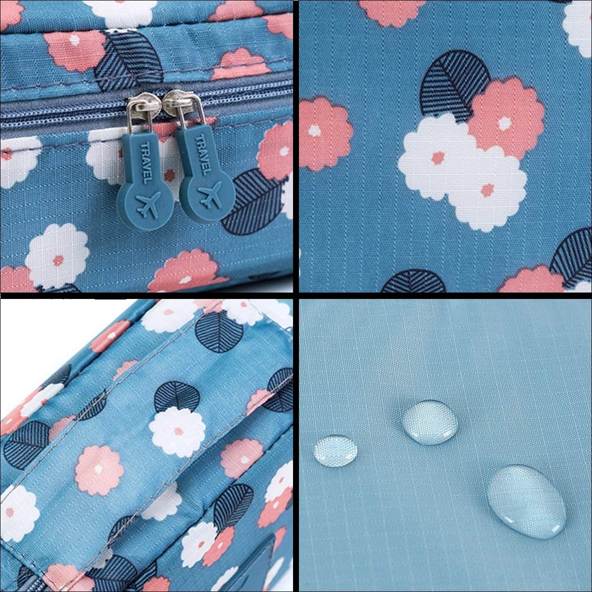 Multipurpose Travel Cosmetic Makeup Pouch for Women | Waterproof Toiletry Bag with Multiple Pockets | Compact Wash Bag & Storage Organizer for Makeup Brushes, Jewelry & Innerwear | Perfect for Vacation, Gym & Daily Use - Blue Floral Design