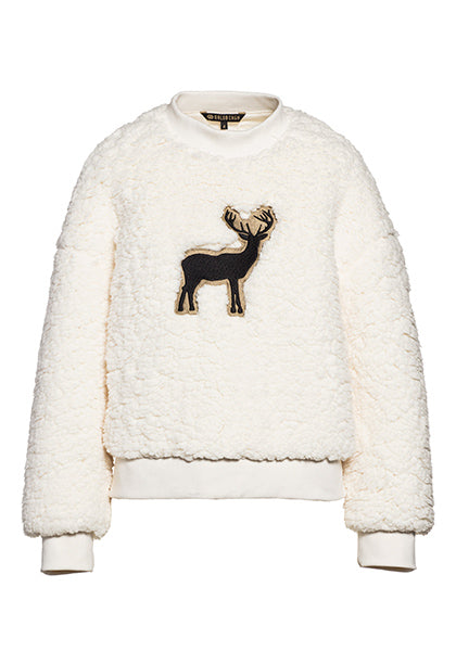 Goldbergh Deer Teddy Sweater Off White - Cozy Knit Pullover for Women, Winter Fashion, Casual Outfit & Holiday Gift Idea