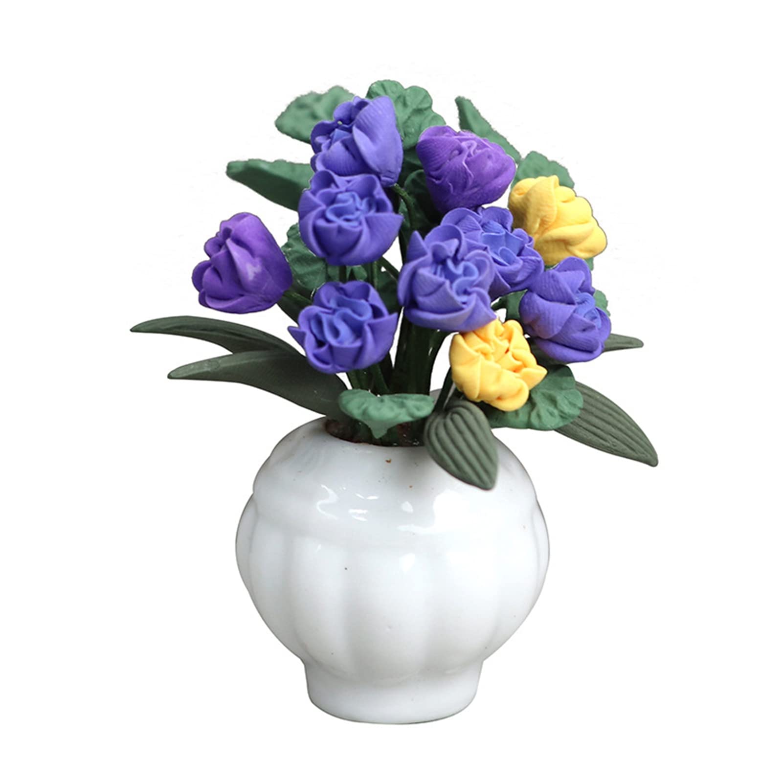 Realistic Miniature Green Plant with Purple Flowers - Lightweight Dollhouse Accessory for Micro Bedroom Decor | Perfect for DIY Dollhouse, Fairy Garden, and Miniature Scene Decoration