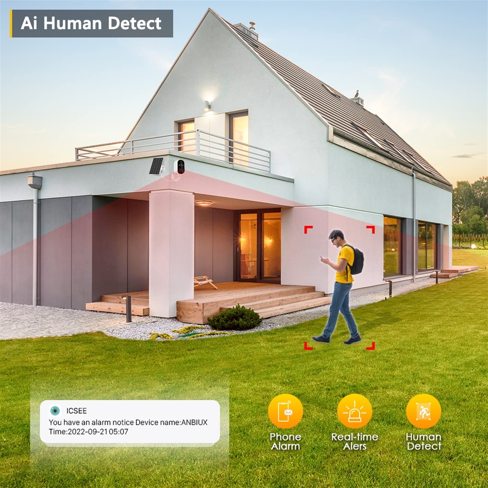Outdoor Solar Security Camera with Night Vision, 6000mAh Rechargeable Battery & 32GB Card - IP66 Waterproof CCTV Surveillance Camera for Home, Business & Property Protection (Ideal for Driveway, Backyard & Garage Monitoring)