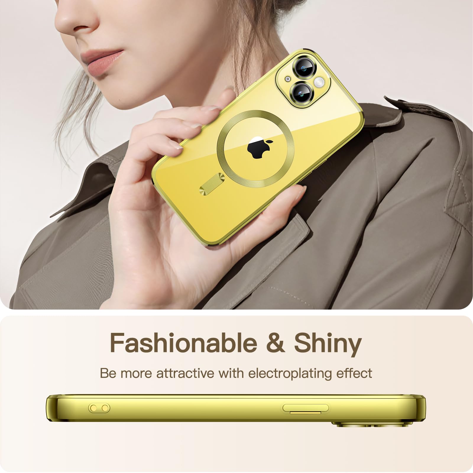 JETech iPhone 14 Plus 6.7-Inch Clear Soft TPU Case - MagSafe Compatible, Shockproof & Camera Protection, Electroplated Yellow Phone Cover for Wireless Charging | Perfect for Daily Use, Travel & Outdoor Activities