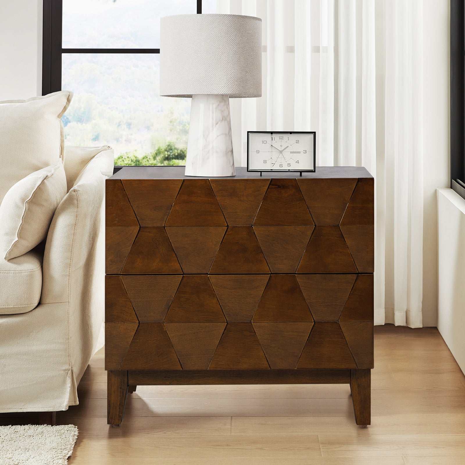 2-Drawer Nightstand with Built-in USB Outlets - Modern Bedside Table for Charging Devices, Perfect for Bedroom, Living Room, or Office