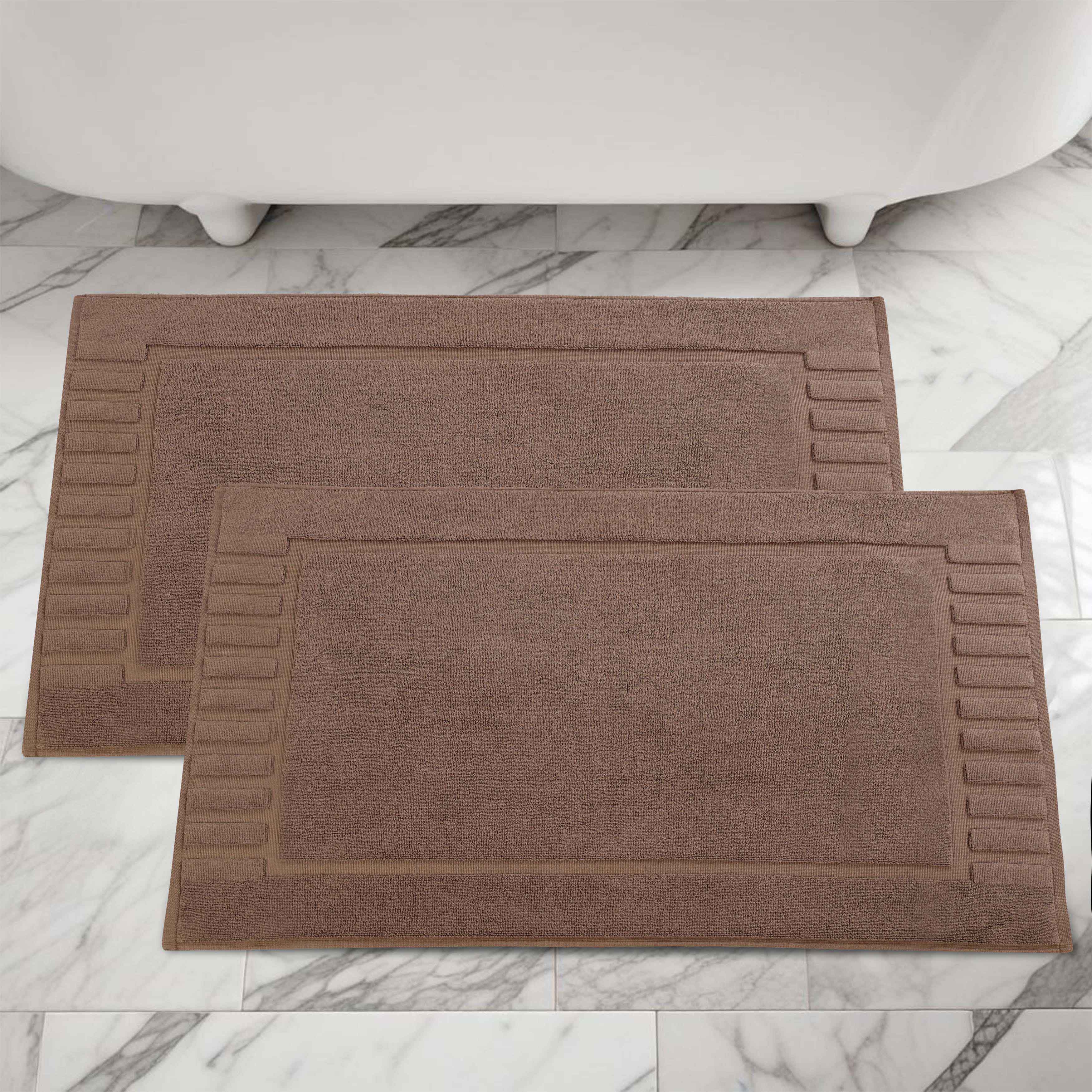 Premium Cotton Modern Geometric Border Absorbent Bath Mat Set of 2 - Non-Slip Soft Bathroom Rug for Bathroom Floor, Shower, Vanity Area - Home Decor Essentials