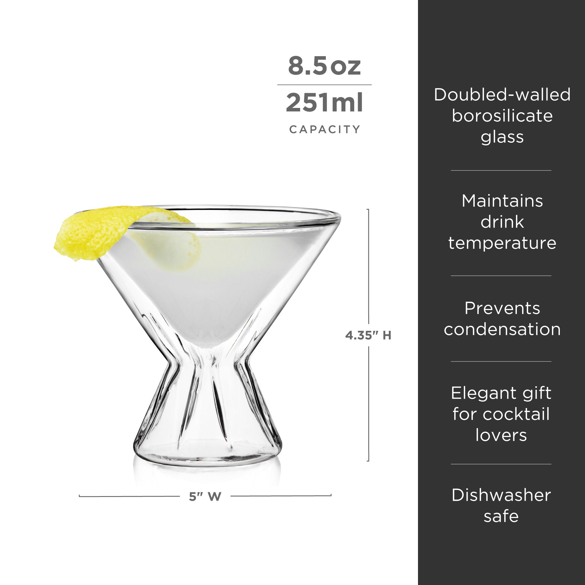 Premium Double Walled Insulated Martini Glasses - Set of 4, Shatter-Resistant Crystal Clear Cocktail Cups for Chilled Martinis, Perfect for Home Bars, Parties & Elegant Entertaining
