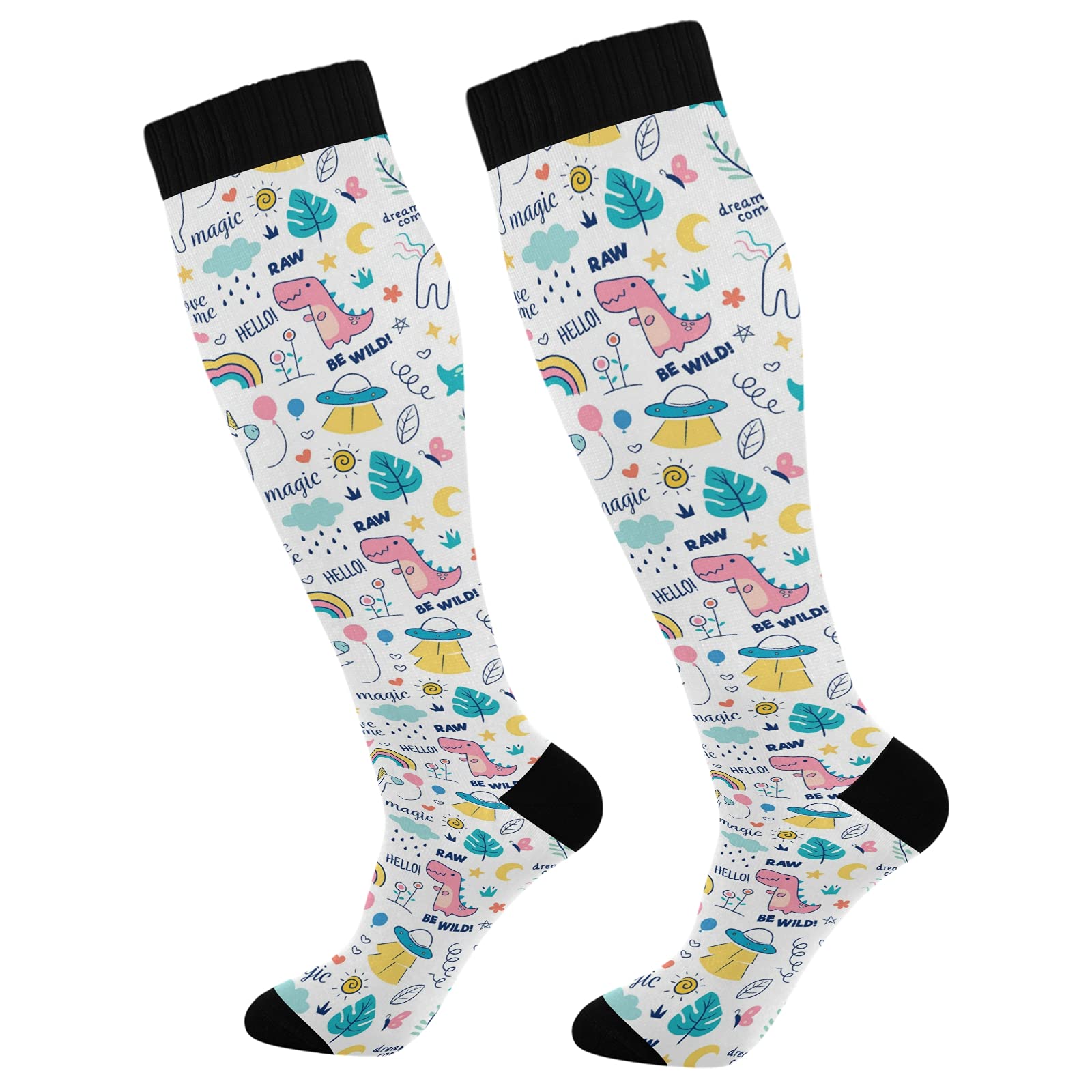 Rainbow Unicorn Compression Socks for Women & Men - 20-30 mmHg Graduated Support Socks for Running, Cycling, Nursing & Travel - Improve Blood Circulation & Reduce Swelling - Cute Athletic Socks for Workouts, Sports & Daily Wear