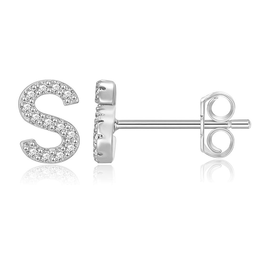 14K Gold Plated Silver Initial Stud Earrings for Women & Girls - Hypoallergenic CZ Crystal Alphabet Letter Earrings - Perfect for Birthdays, Gifts & Everyday Wear