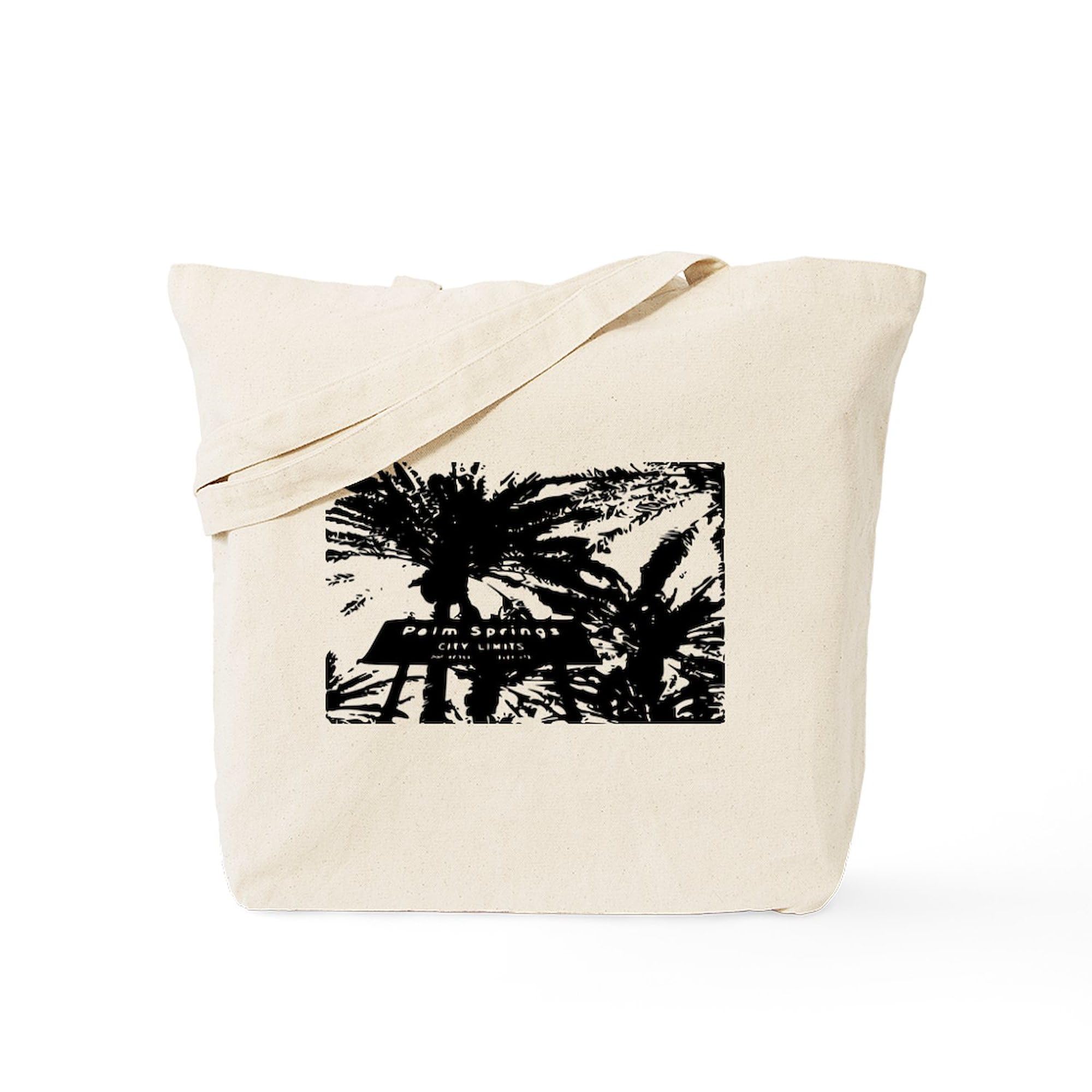Palm Springs Sign Tote Bag - Black & White Natural Canvas Reusable Shopping Bag for Groceries, Beach, Work & Travel