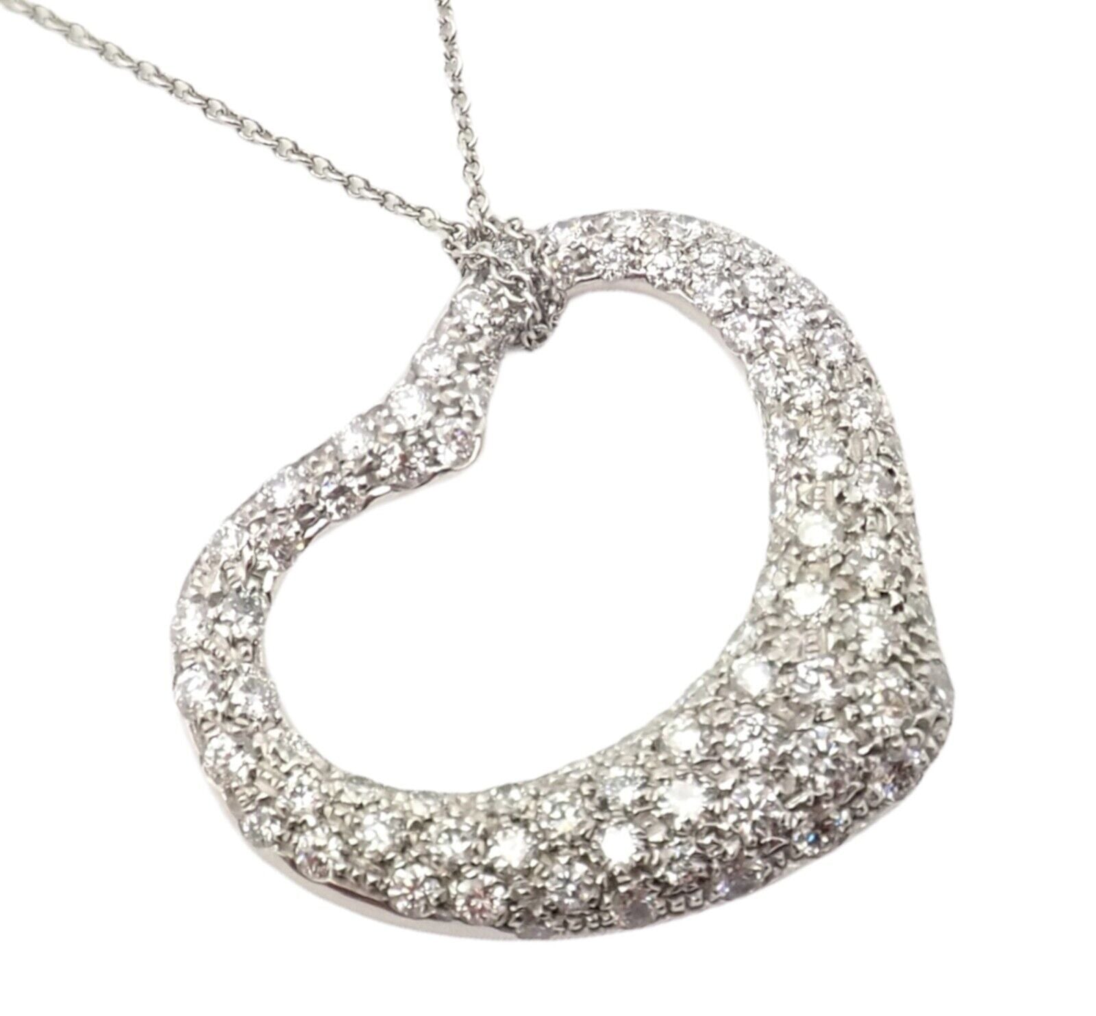 Authentic Tiffany & Co Elsa Peretti Platinum Diamond Large Open Heart Pendant Necklace - Perfect for Anniversaries, Valentine's Day & Special Occasions