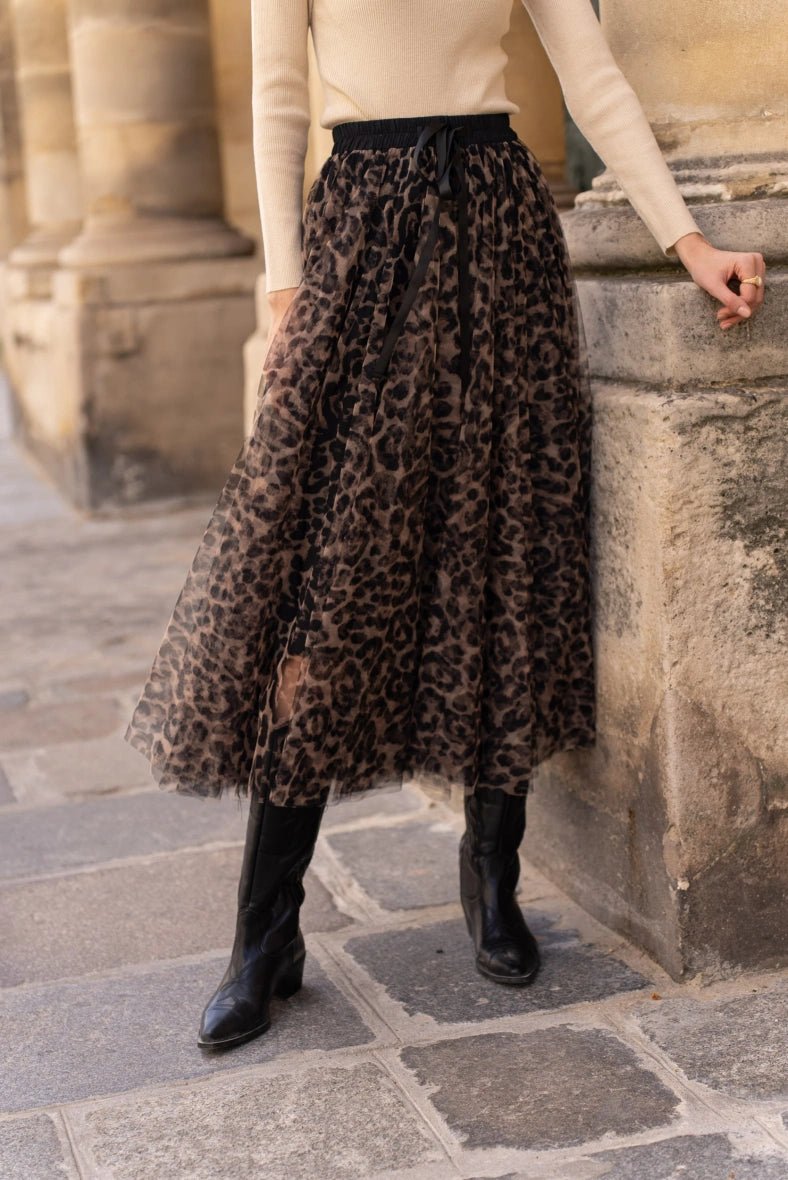 Leopard Print Tulle Maxi Skirt by Choklate - Elegant & Flowy Long Skirt for Women, Perfect for Parties, Weddings & Special Occasions