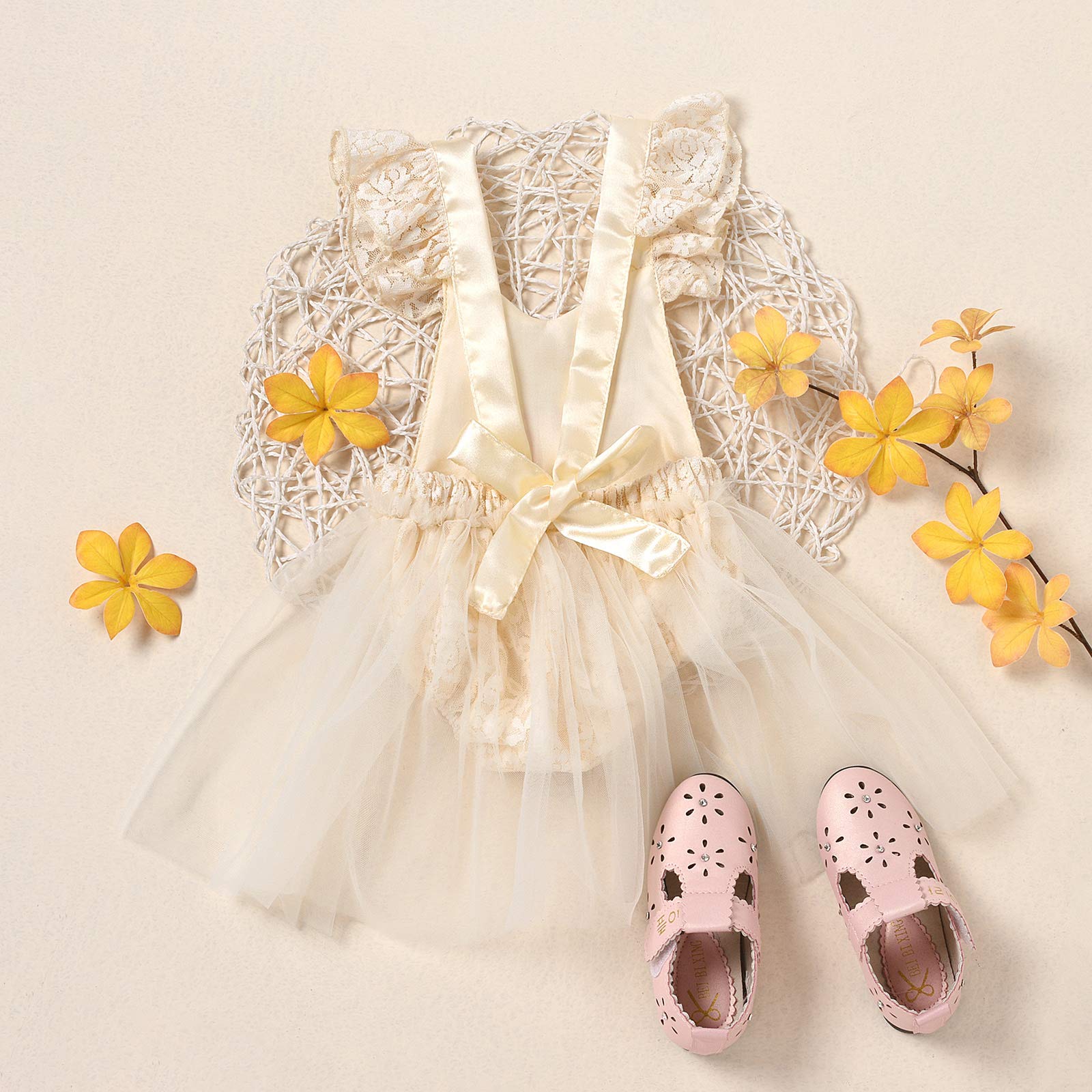 Baby Girl Lace Romper Dress - 1st Birthday Outfit with Short Sleeves & Tulle Tutu Skirt | Princess Bodysuit Party Dress for Photoshoots, Birthday Celebrations & Special Occasions