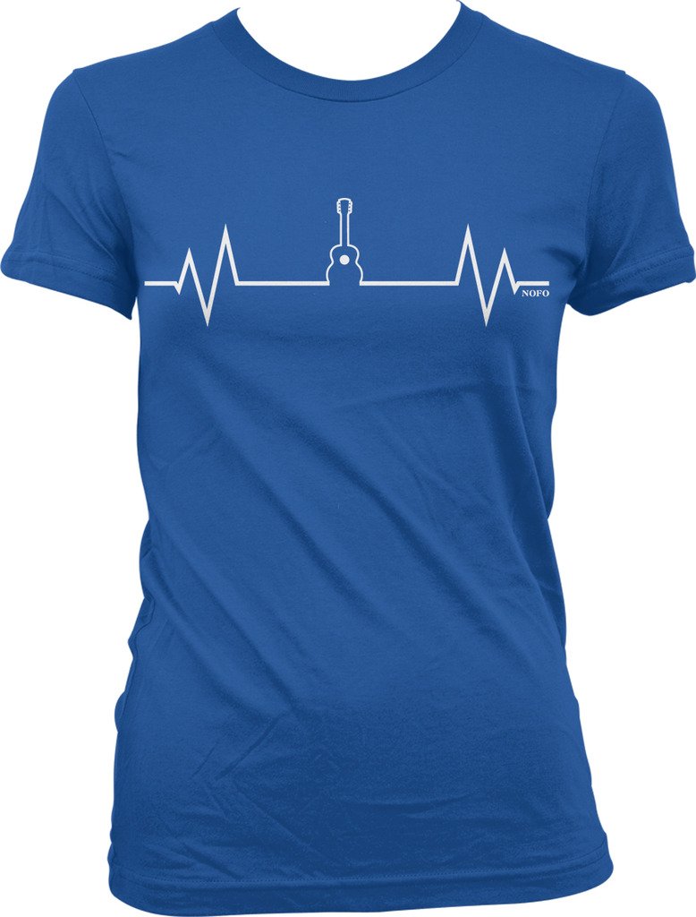 NOFO Clothing Co Acoustic Guitar Heartbeat Love Graphic Tee - Music Lover Gift for Guitar Players, Band Members & Concert Goers - Soft Cotton Junior's T-Shirt for Casual Wear & Music Events
