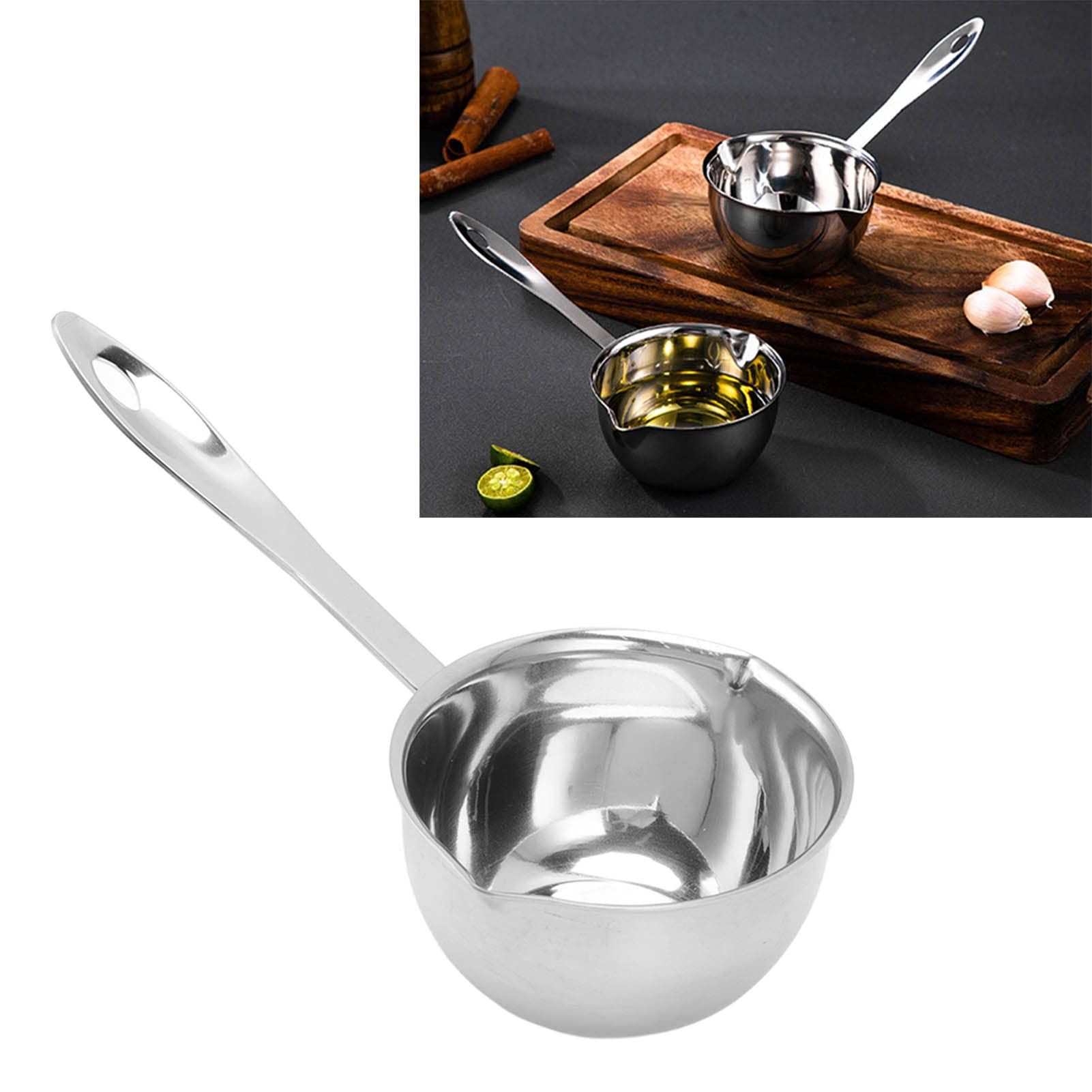 Milltrip 300ml Stainless Steel Butter Warmer Pot - Dual Spout Mini Saucepan for Milk, Chocolate & Coffee - Induction Compatible with Gas & Electric Stoves - Perfect for Melting, Heating & Serving Beverages in Kitchens & Cafés