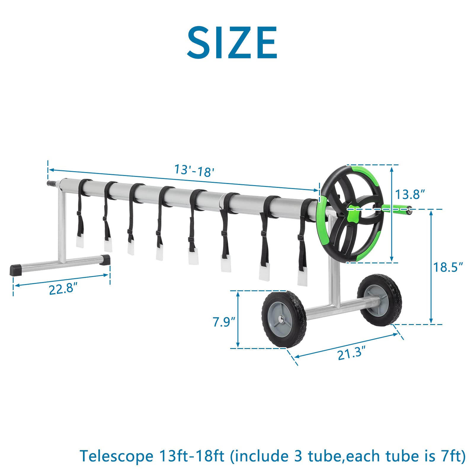 Outvita 18FT Solar Pool Cover Reel Set - Heavy Duty Aluminum Roller with Rubber Wheels for Inground & Above Ground Swimming Pools - Adjustable Outdoor Pool Blanket Reel System (Black & Green) - Perfect for Easy Pool Cover Storage & Winter Protection
