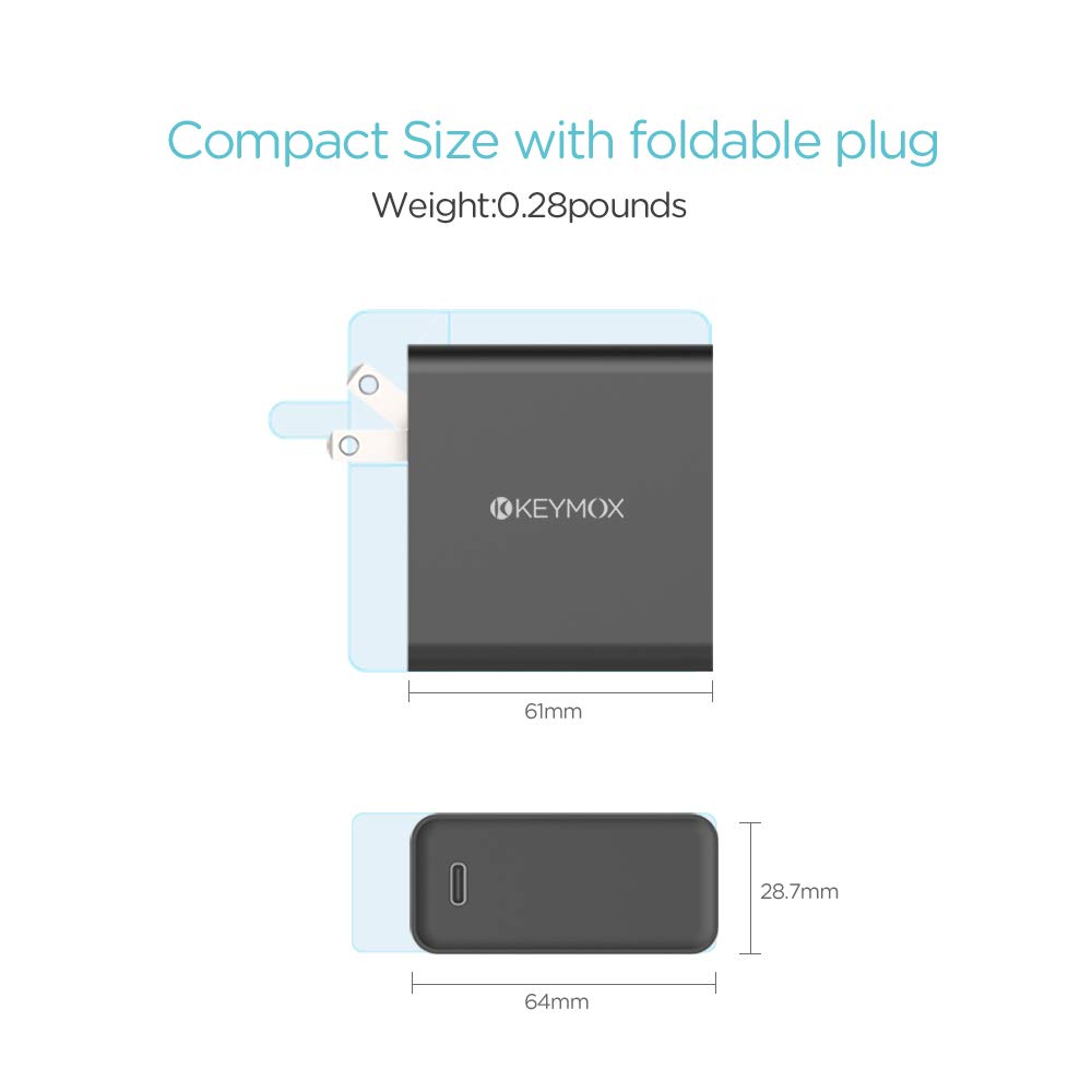 65W USB C PD Fast Charger - Foldable Wall Charger with Power Delivery for MacBook, iPad Pro, iPhone 15, Galaxy S23, Pixel 7 & USB-C Laptops | Includes USB-C to C Cable | Perfect for Travel, Office & Home Charging