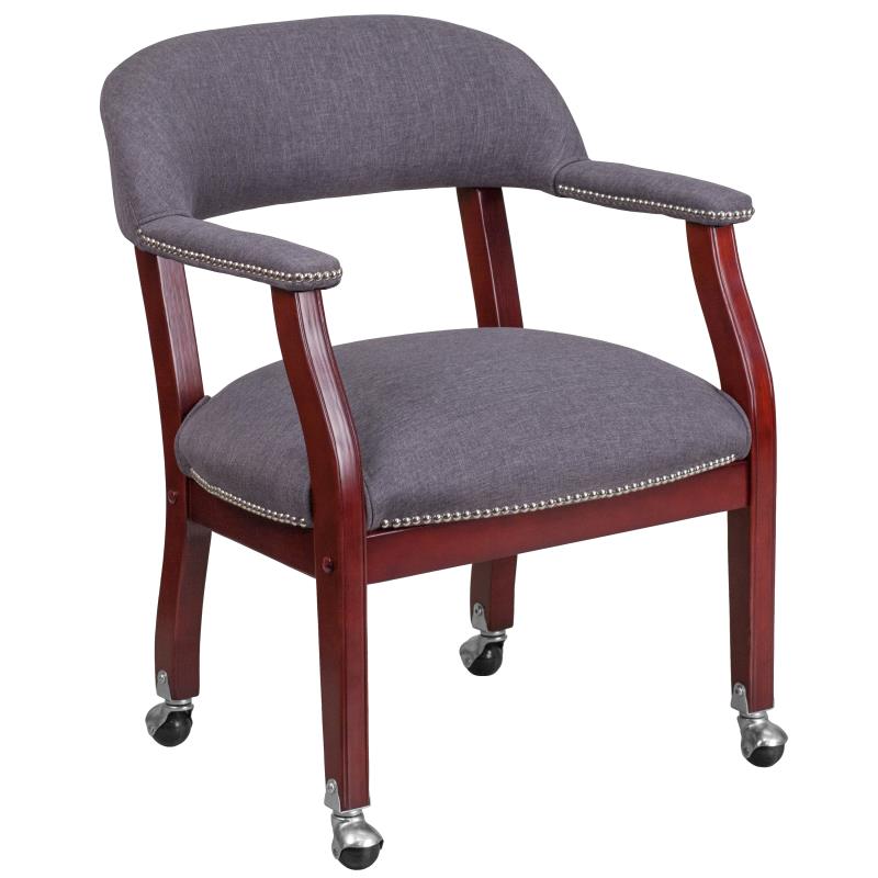 Premium Gray Fabric Conference Chair with Accent Nailhead Trim & Smooth Rolling Casters - Ergonomic Office Chair for Executive Meetings & Home Workspaces