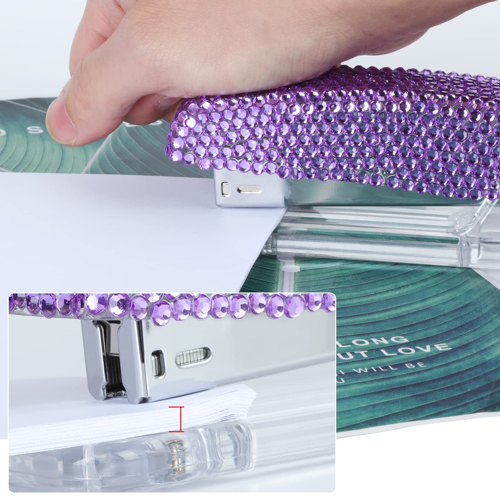 Elegant Purple Crystal Handmade Desktop Tape Dispenser & Stapler Set - Perfect for Office, School, and Home Organization