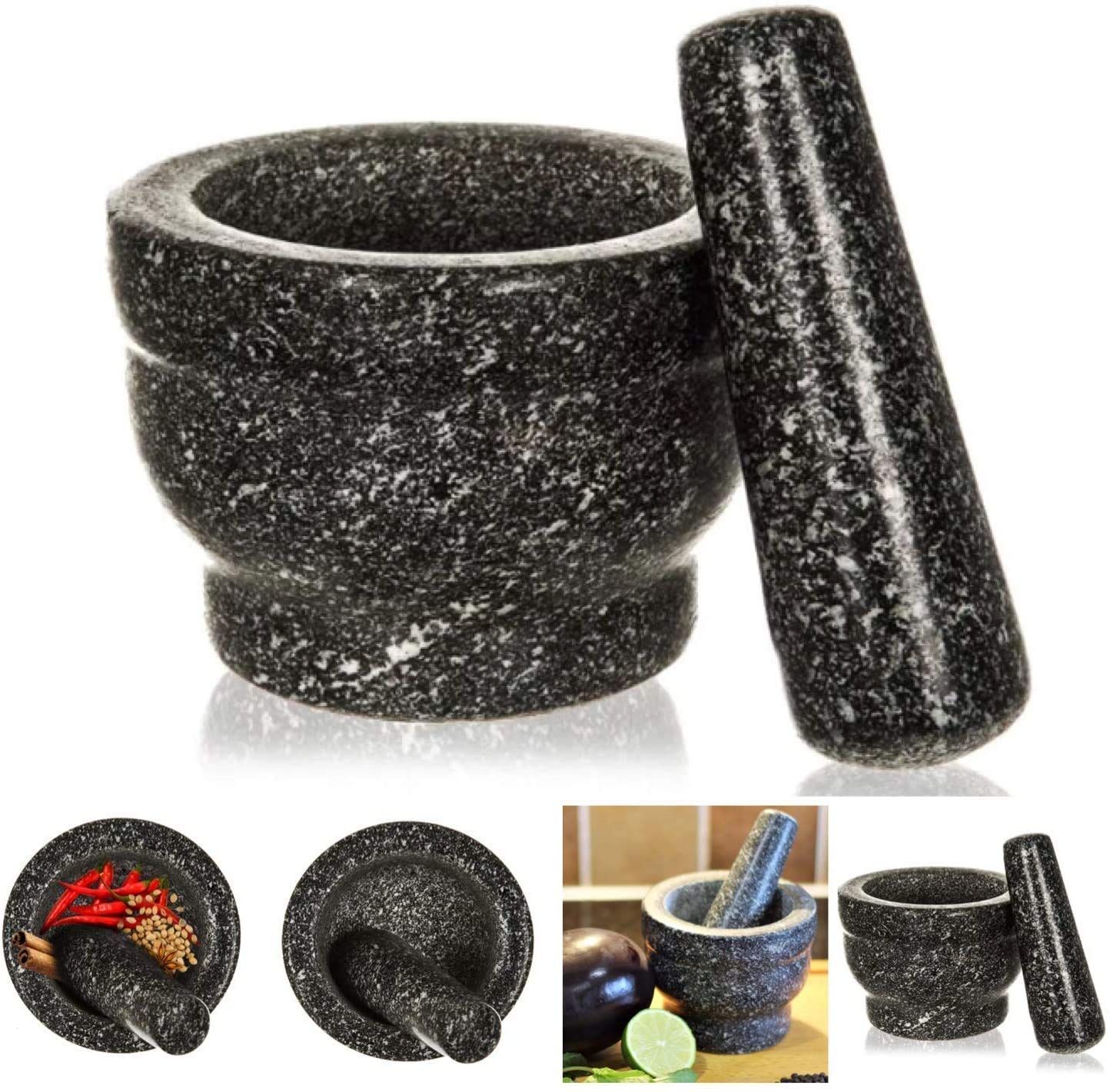 Premium Granite Mortar and Pestle Set - Natural Honed & Polished for Grinding Spices, Herbs, Seeds, Salt & Pepper - Durable Kitchen Tool for Fresh Flavor Paste - Perfect for Cooking, Baking & Meal Prep