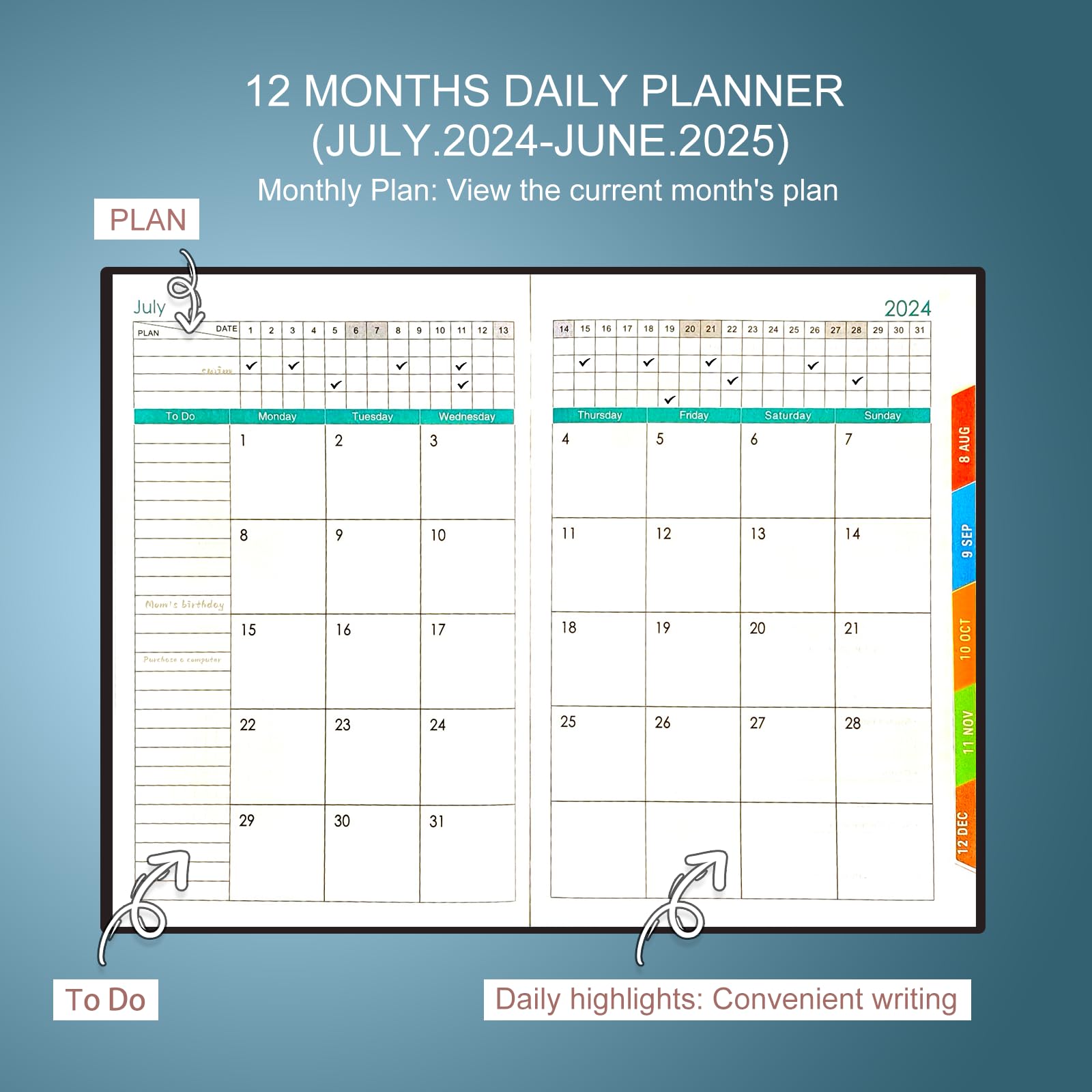 2024-2025 Academic Planner - A5 Daily Diary with Monthly Tabs, Hardback Cover, Pen Holder & Back Pocket | Perfect for Students, Teachers & Professionals | July 2024-June 2025 School Year Organizer for Note Taking, Goal Setting & Time Management