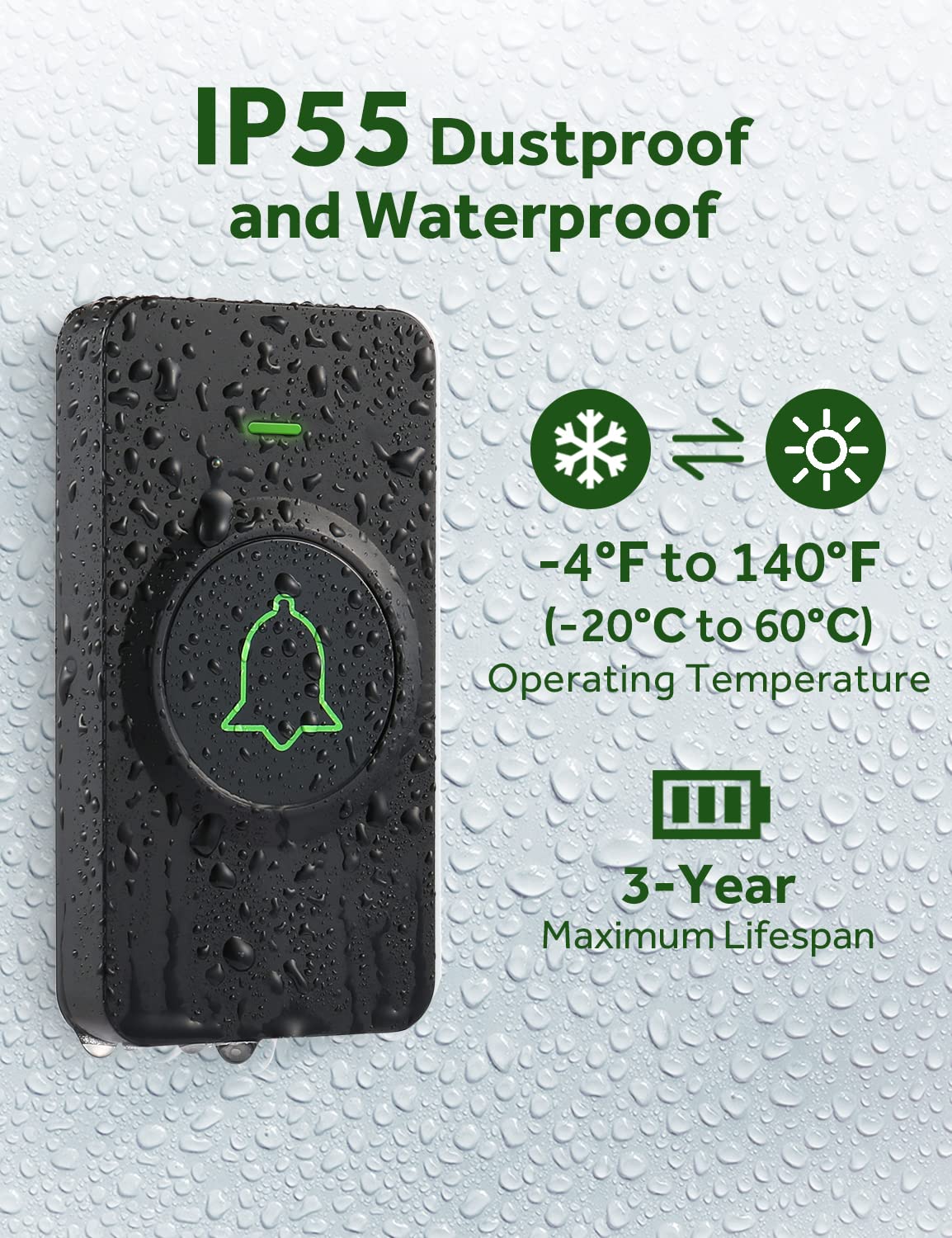 AVANTEK Wireless Doorbell Kit - 1300ft Long Range, Waterproof, 2 Buttons, 56 Chimes & 5 Volume Levels - Perfect for Homes, Apartments, Offices & Gated Communities