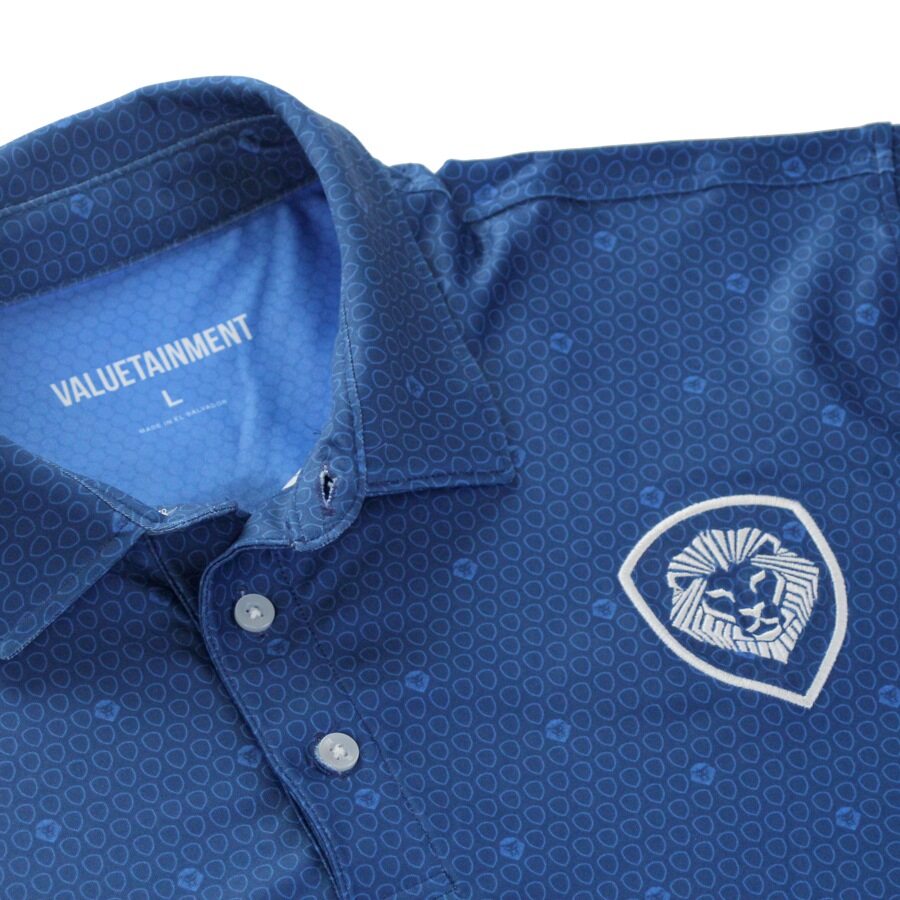 Lion Shield Navy & White Pattern Short Sleeve Polo Shirt for Men - Classic Fit Casual Wear for Golf, Office & Summer Outings