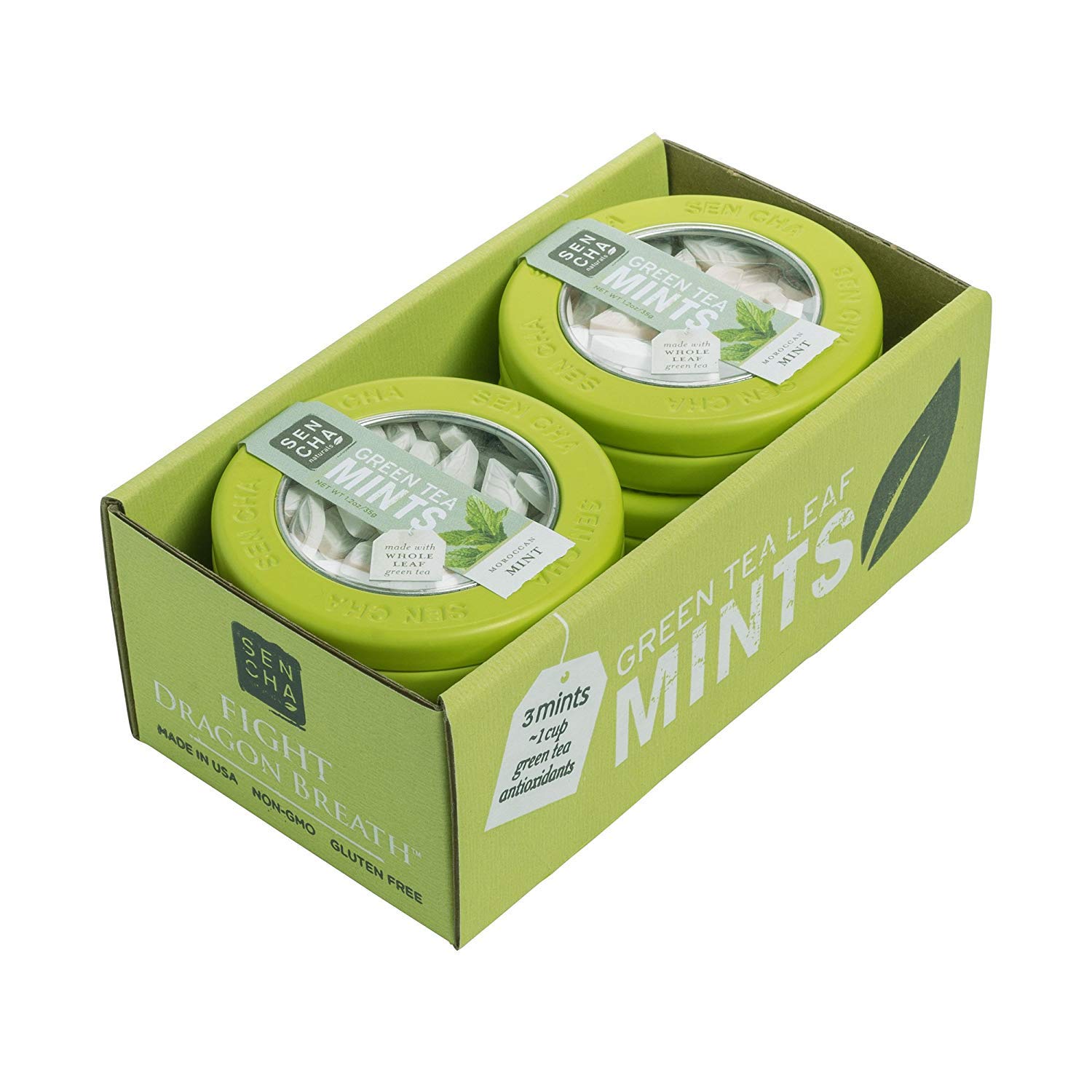 SEN CHA Naturals Organic Moroccan Mint Green Tea Mints - 1.2 oz (Pack of 6) - Refreshing Breath & Digestive Aid for Office, Travel & After Meals