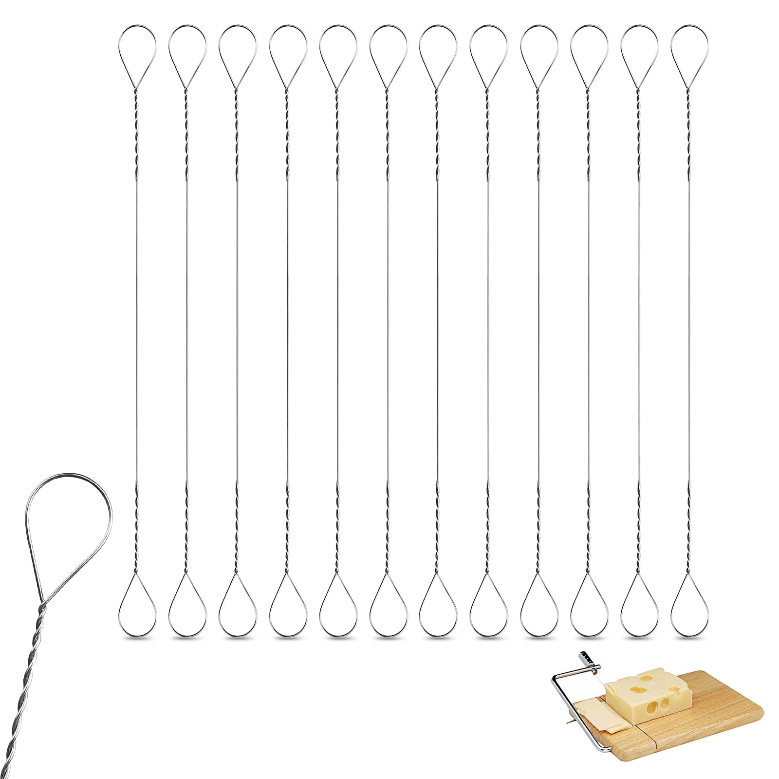 Giantree 12-Pack Stainless Steel Cheese Slicer Wires - 5.7 Inch Replacement Cheese Cutter Wires for Block Cheese, Marble Cheese & Butter - Durable Kitchen Tool for Cheese Boards, Charcuterie Platters & Food Prep