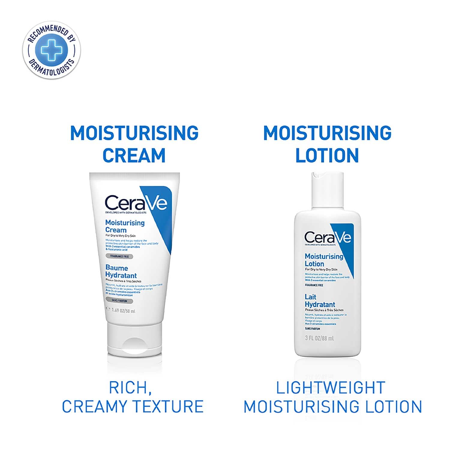 CeraVe Moisturizing Cream for Dry to Very Dry Skin (50ml) - Fragrance-Free Face & Body Lotion with Hyaluronic Acid & 3 Essential Ceramides | Non-Comedogenic, Dermatologist Recommended | Daily Hydration for Sensitive Skin Care Routine