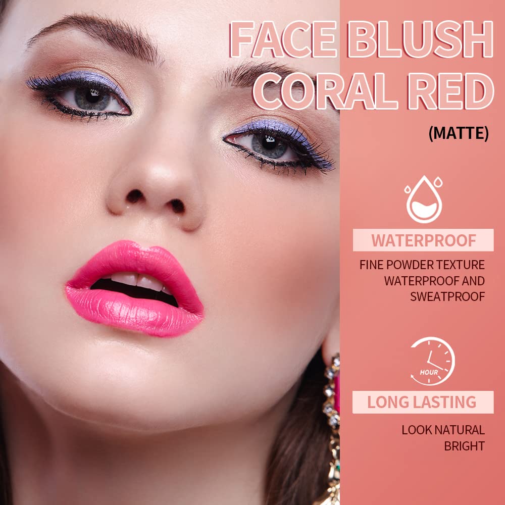 ROUSE Soft Matte Mushroom Blush Powder - Long Lasting Cheek Makeup with Highlighting Effect in Coral Red | Perfect for Daily Wear & Special Occasions
