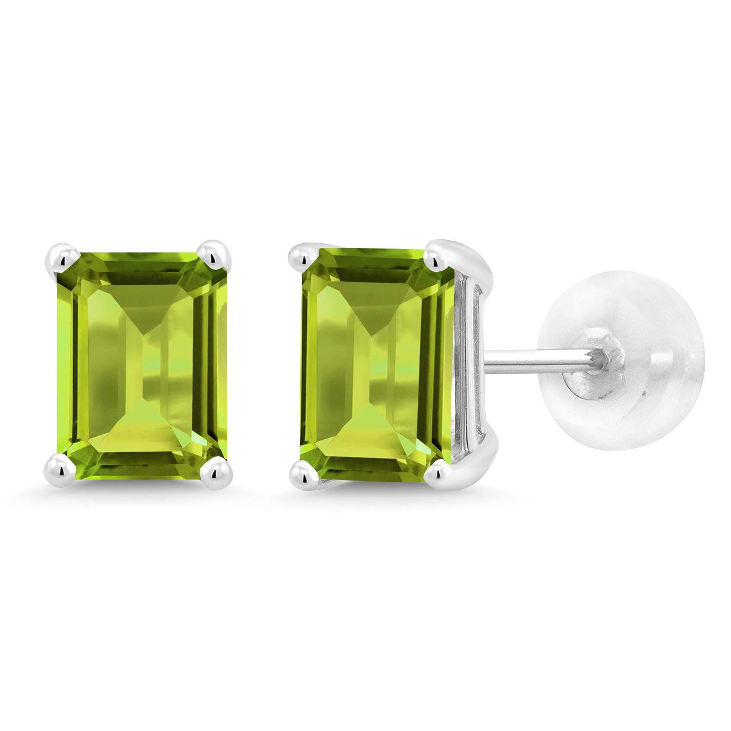 Gem Stone King 14K Solid Gold 7x5mm Emerald Cut Birthstone Stud Earrings for Women & Men | Elegant Gift for Anniversary, Birthday & Special Occasions