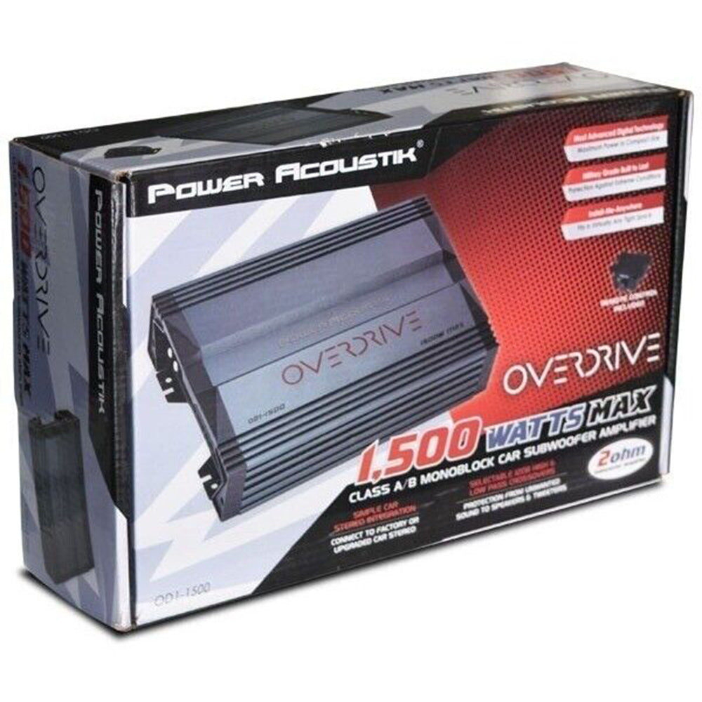 Power Acoustik OD1-1500 1500W Max Monoblock Car Amplifier Class A/B with Bass Remote - Perfect for Car Audio Systems & Bass Boost in Vehicles