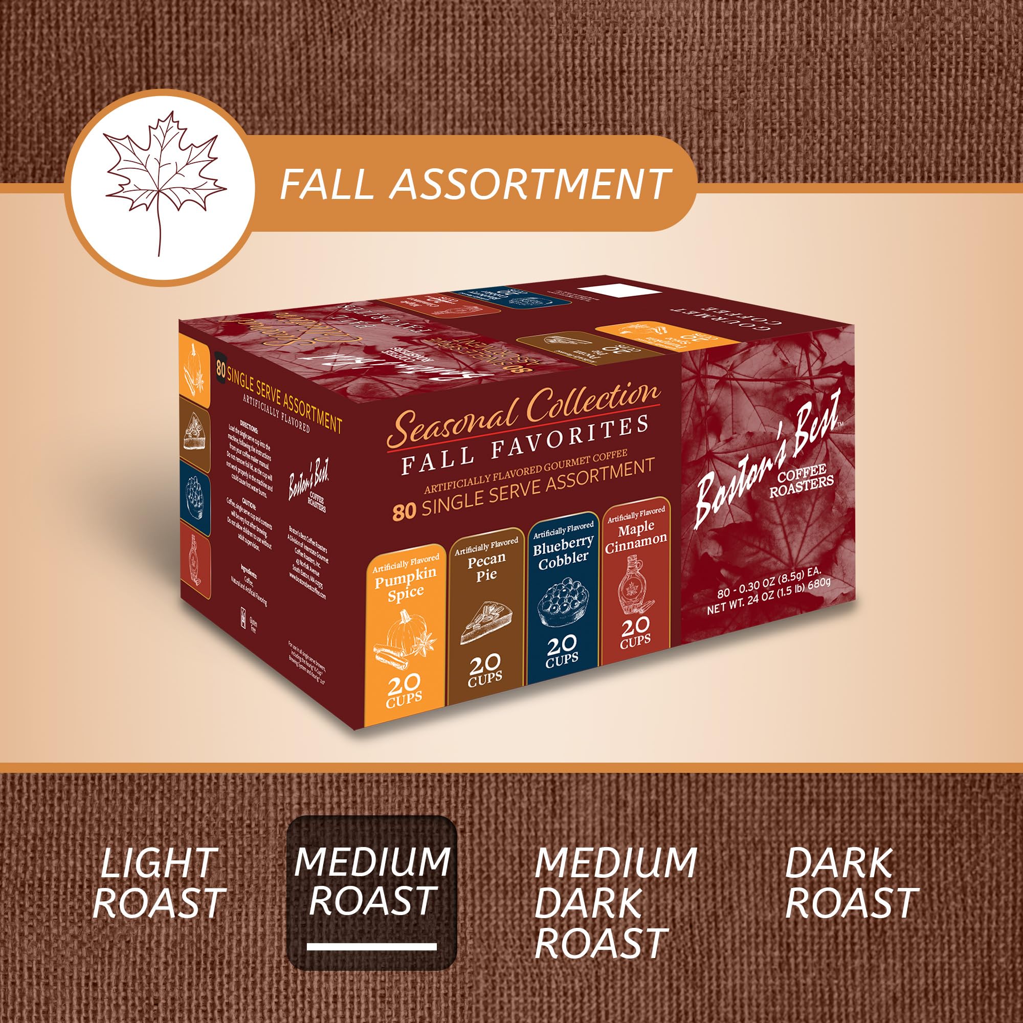 Boston's Best Fall Assortment Flavored Gourmet Coffee Pods - Medium Roast K-Cups (80 Count) for Keurig Brewers | Perfect for Autumn Mornings, Office Coffee Breaks & Cozy Evenings
