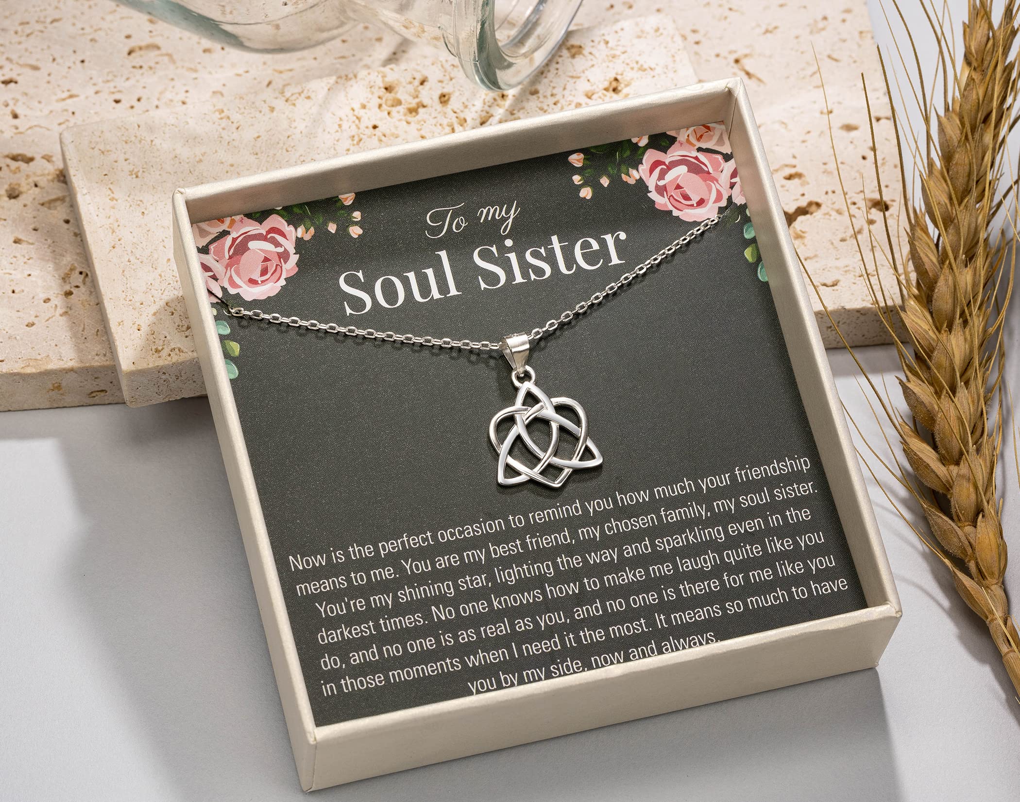 RareLove Soul Sister 925 Sterling Silver Celtic Knot Infinity Heart Necklace - Best Friend Birthday Gift for Women, Perfect for Anniversaries, Graduations, and Sisterhood Celebrations