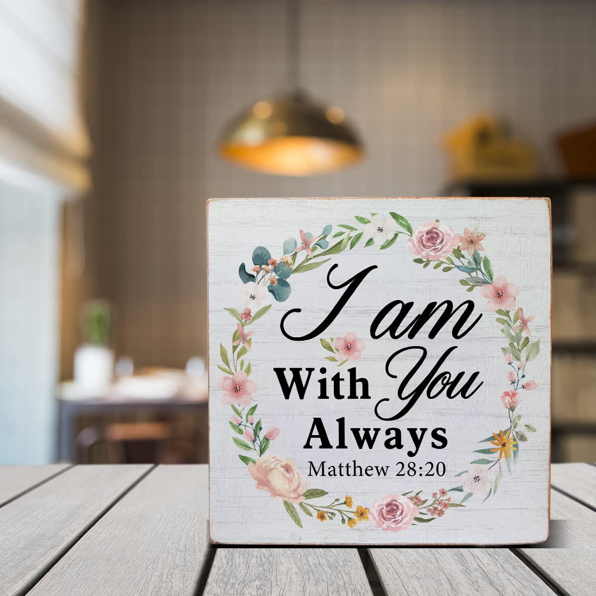 I Am with You Always Wooden Box Sign - Bible Verse Scripture Decor with Inspirational Sayings for Desk, Home Office, Shelf - Christian Gift & Wall Art for Faith-Based Spaces