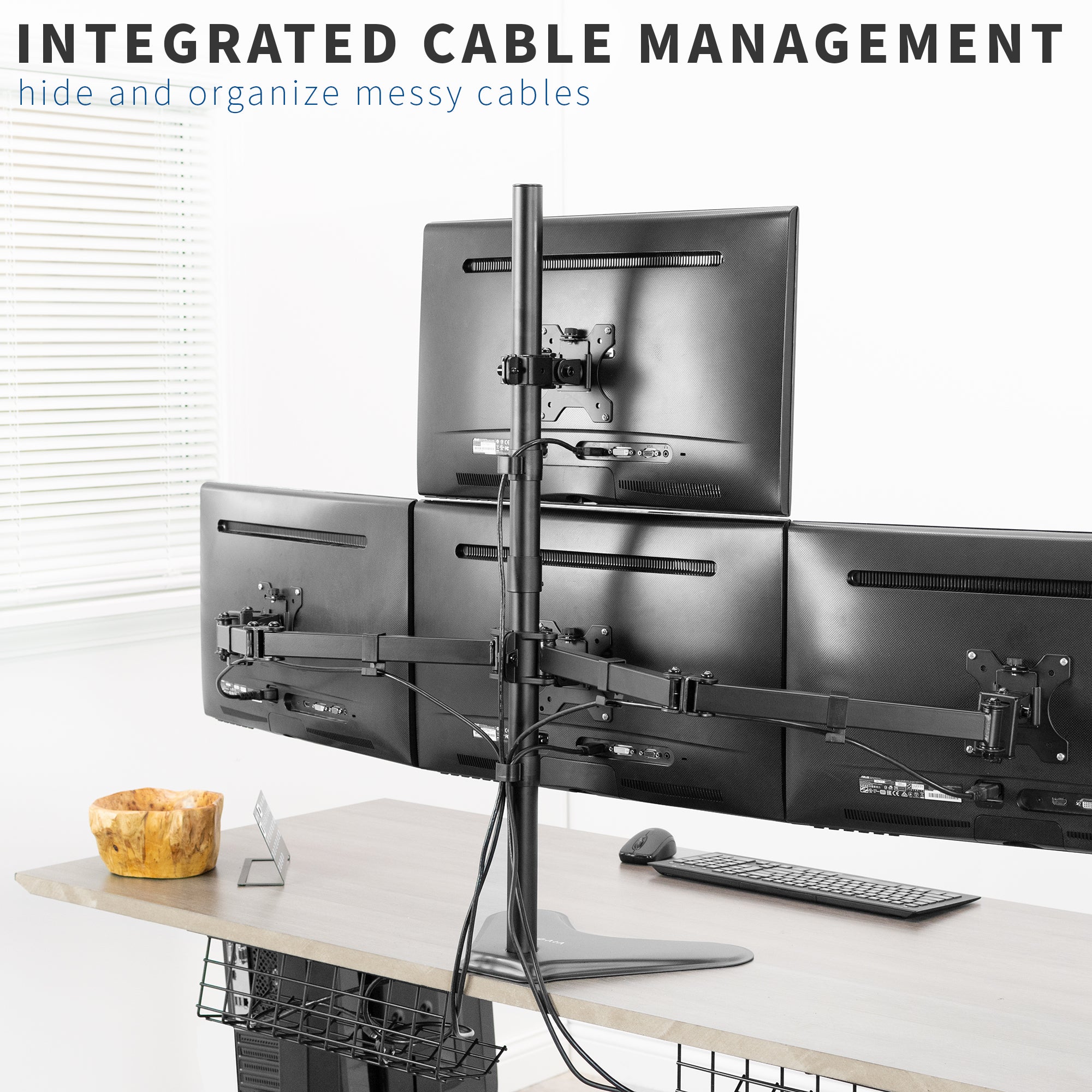 Quad Monitor Stand for Desk - Adjustable 4 Screen Mount with Full Motion Articulating Arms - Perfect for Gaming, Office Work, and Multi-Tasking Setup