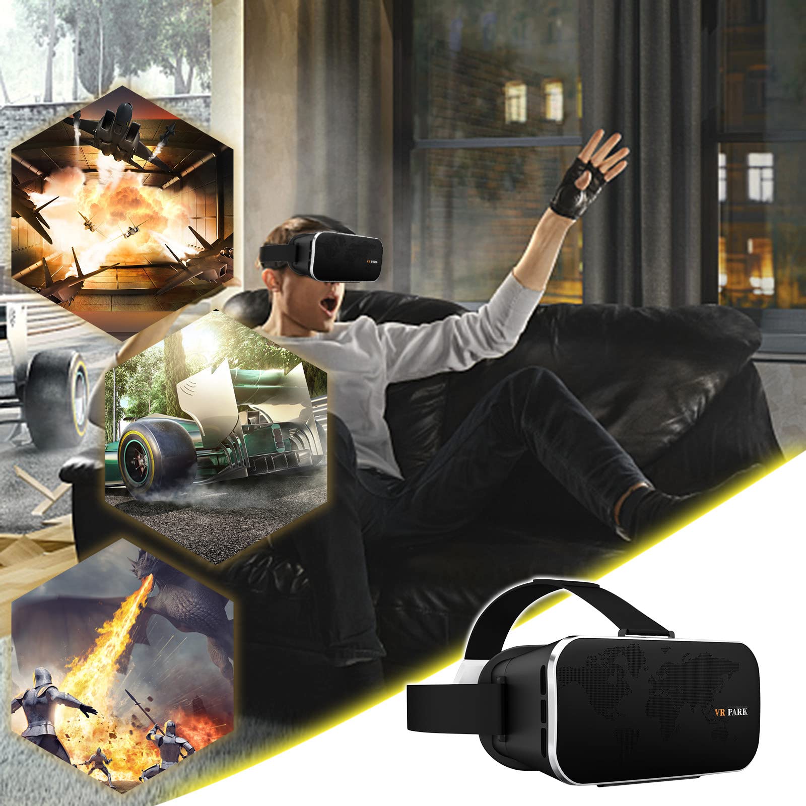 Best VR Headset 90°FOV - 3D Virtual Reality Goggles for iPhone & Android (4-6 Inch) - 360° Immersive Experience for Movies & Mobile Games - Adjustable VR Glasses for Kids & Adults - Perfect for Gaming, Entertainment & Education