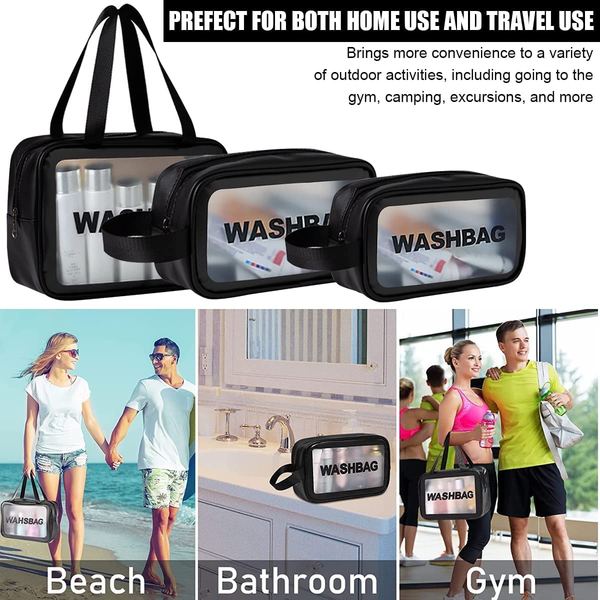 Waterproof Clear PVC Travel Toiletry Bag - 3 Pack Cosmetic Makeup Organizer for Women & Girls | Portable Wash Bag for Travel, Gym, Camping & Daily Use