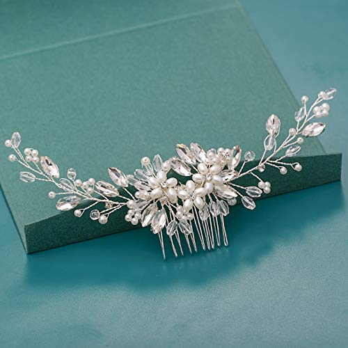 Handmade Silver Crystal Pearl Wedding Hair Comb - Bridal Hair Accessories for Bride, Bridesmaid & Special Occasions | Elegant Hair Jewelry for Weddings, Prom & Formal Events