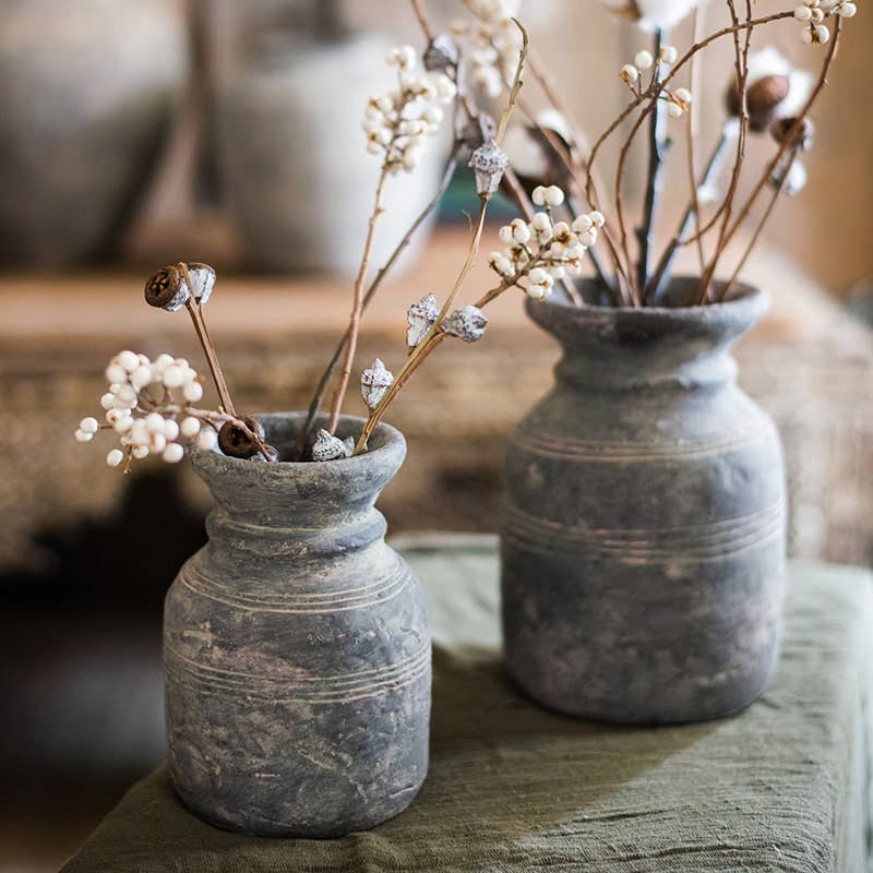 Restoration Style Concrete Vase - Handmade Modern Home Decor for Living Room, Office & Outdoor Garden Decorations