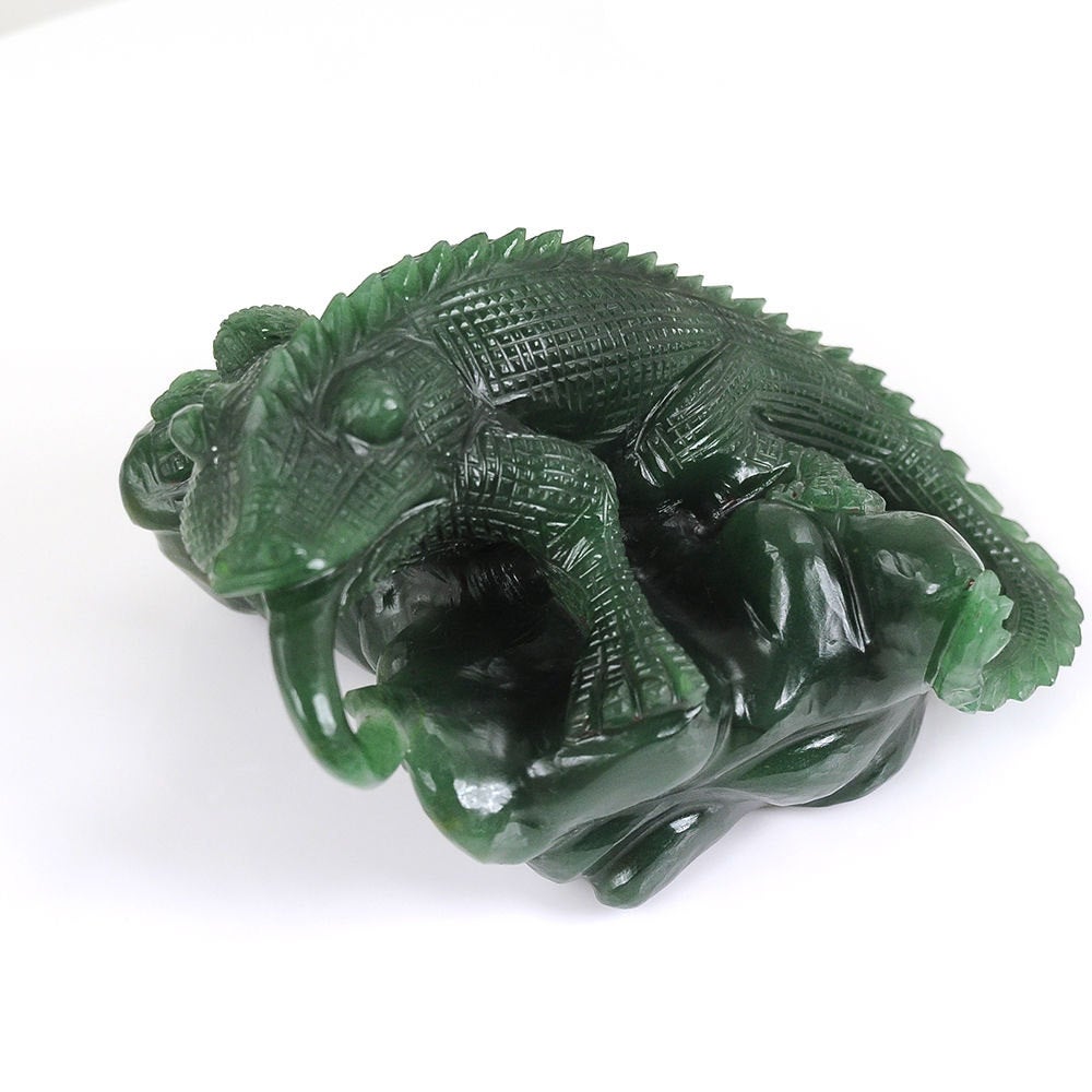 Hand Carved Green Aventurine Quartzite Chameleon Sculpture - Limited Edition Gemstone Art Figurine for Home Decor, Office Display & Spiritual Healing