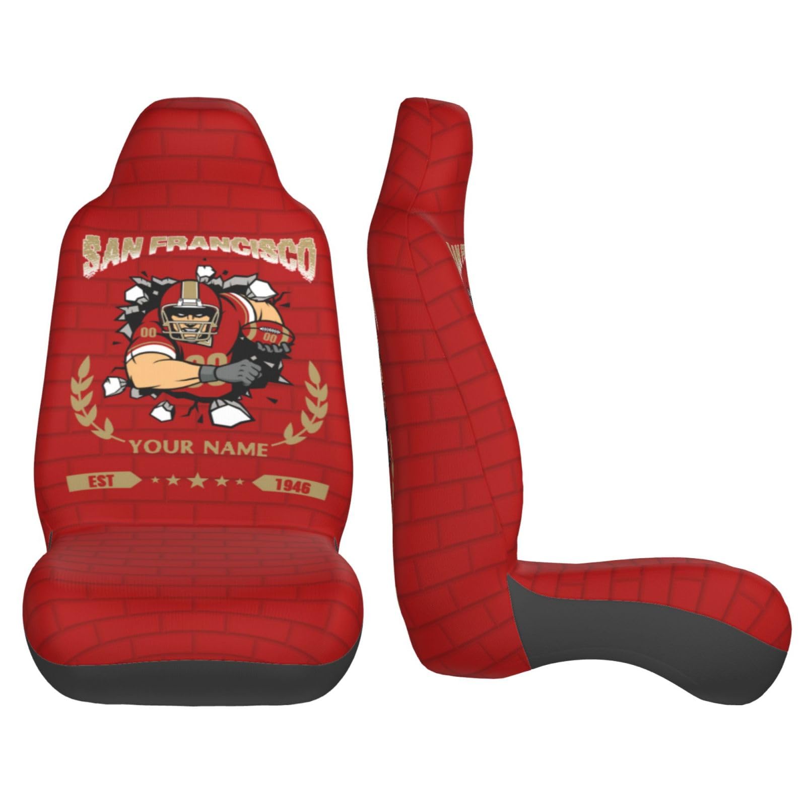 Custom San Francisco Car Seat Covers - Personalized 1PC & 2PC Auto Seat Protectors with Name & Number | Universal Fit for Most Cars, Trucks & SUVs | Perfect Football Fan Gifts for Men & Women | Great for Game Day, Road Trips & Daily Commutes