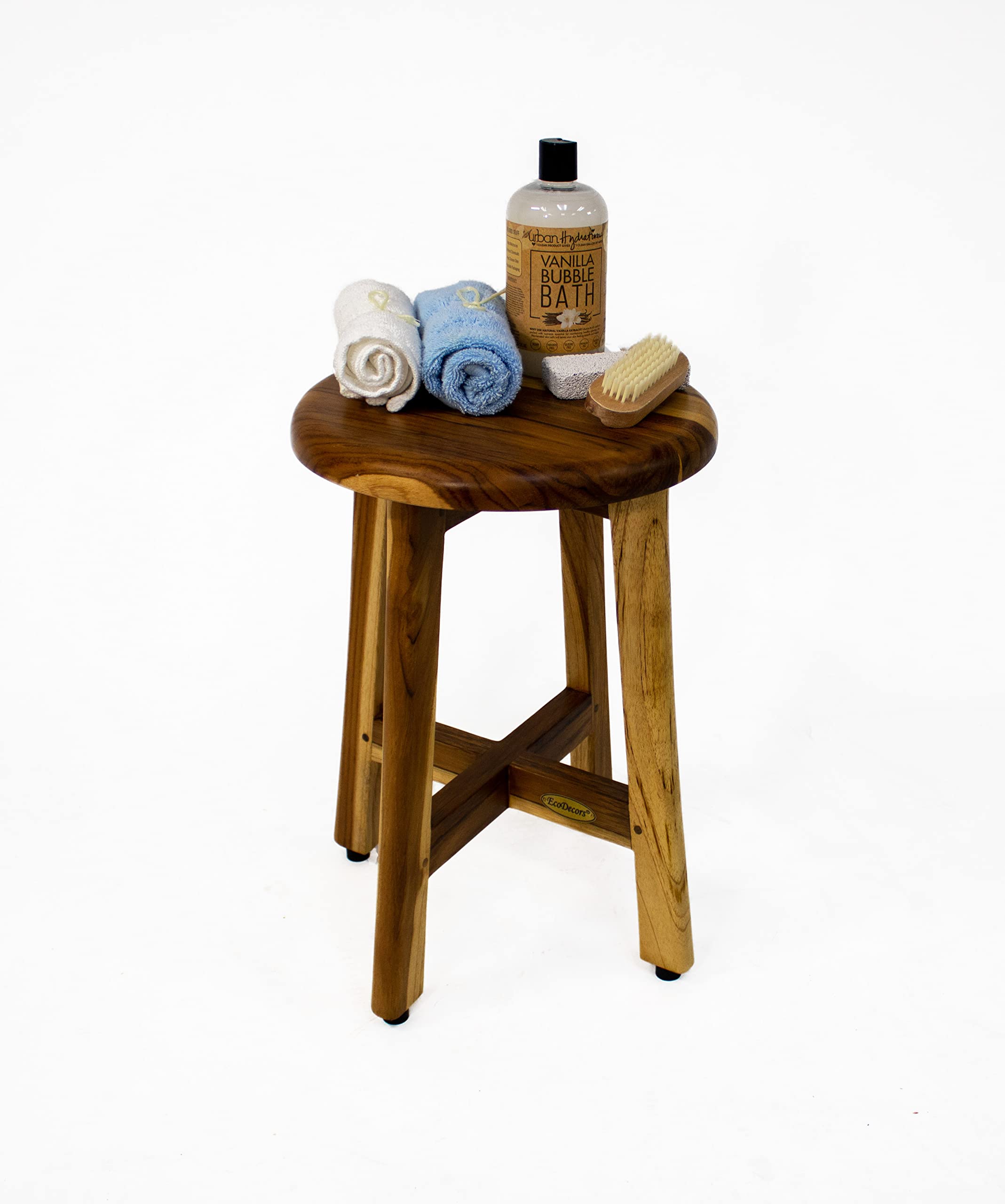 12 Inch Round Waterproof Teak Wood Shower Bench Stool - Non-Slip Bath Seat with Storage for Bathroom Safety & Organization - Perfect for Spa, Shower & Bathroom Decor
