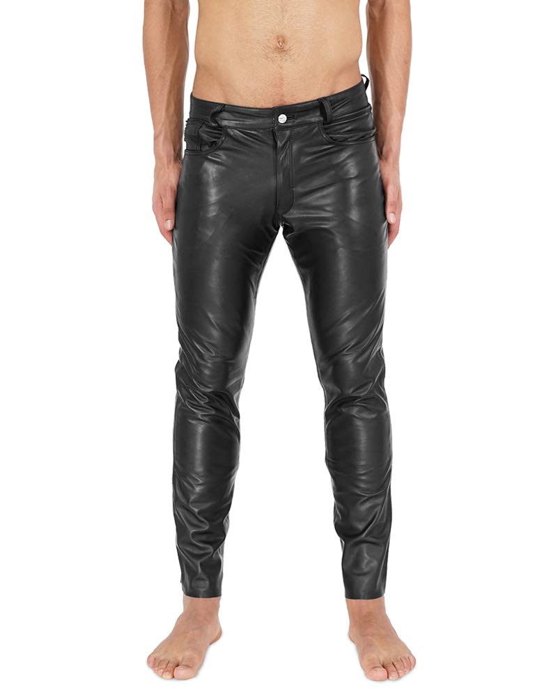 Bockle® Men's Slim Fit Aniline Leather Jeans with Zipper - Stylish Skinny Pants for Casual Wear & Night Out
