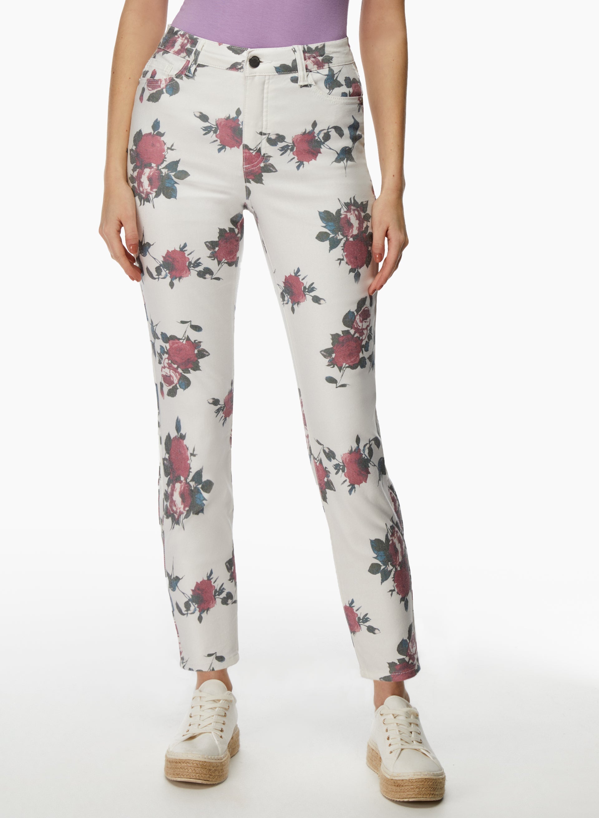 Floral Print Slim Leg Jeans for Women - High Waisted Skinny Jeans with Stretch - Perfect for Casual Outfits, Date Nights & Spring Fashion