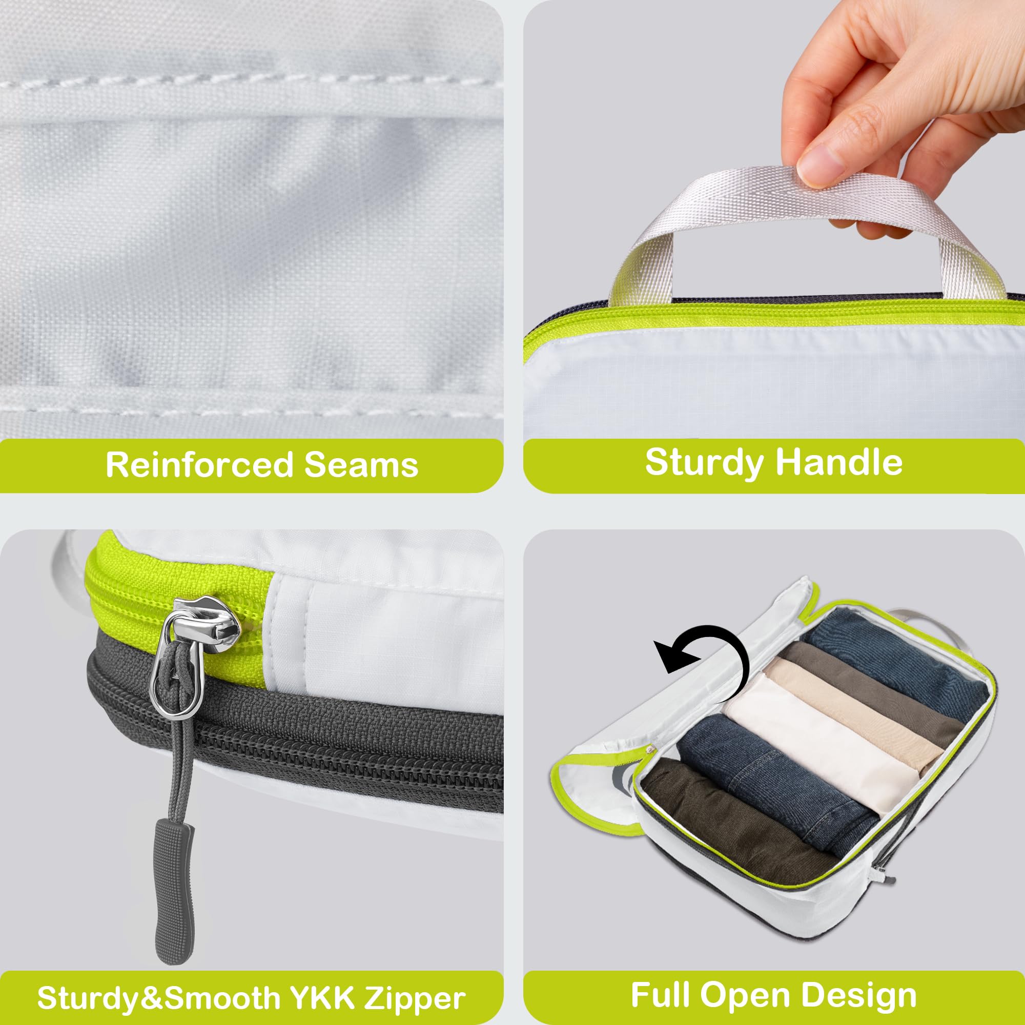 Ultralight Compression Packing Cubes Set - 6-Piece Travel Organizer with Laundry Bag & Clear Toiletries Case | Perfect for Carry-On Luggage, Business Trips & Vacation Packing (White)