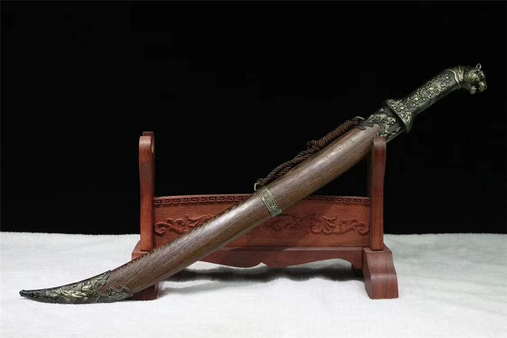 Hand-Forged Damascus Steel Full Tang Chinese Dao Sword with Tiger Handle - Perfect for Martial Arts Training, Collecting & Home Decor