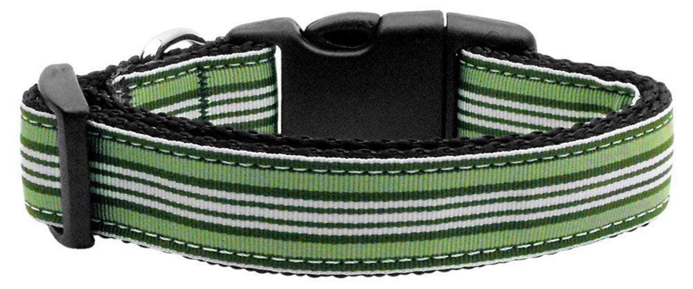 Preppy Stripes Green & White Nylon Dog & Cat Collar or Leash - Small Size for Daily Walks, Training & Outdoor Adventures