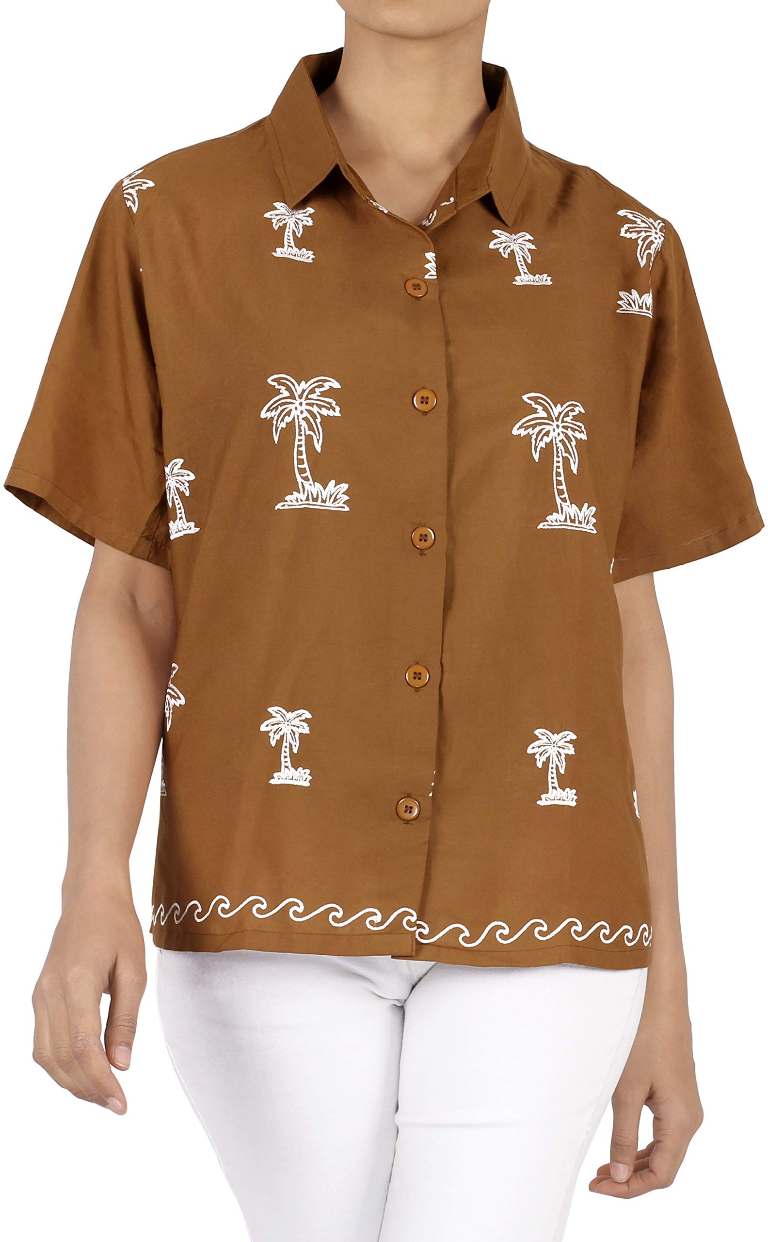 LA LEELA Women's Short Sleeve Hawaiian Print Blouse - Floral Vacation Shirt for Beach, Summer & Tropical Outfits
