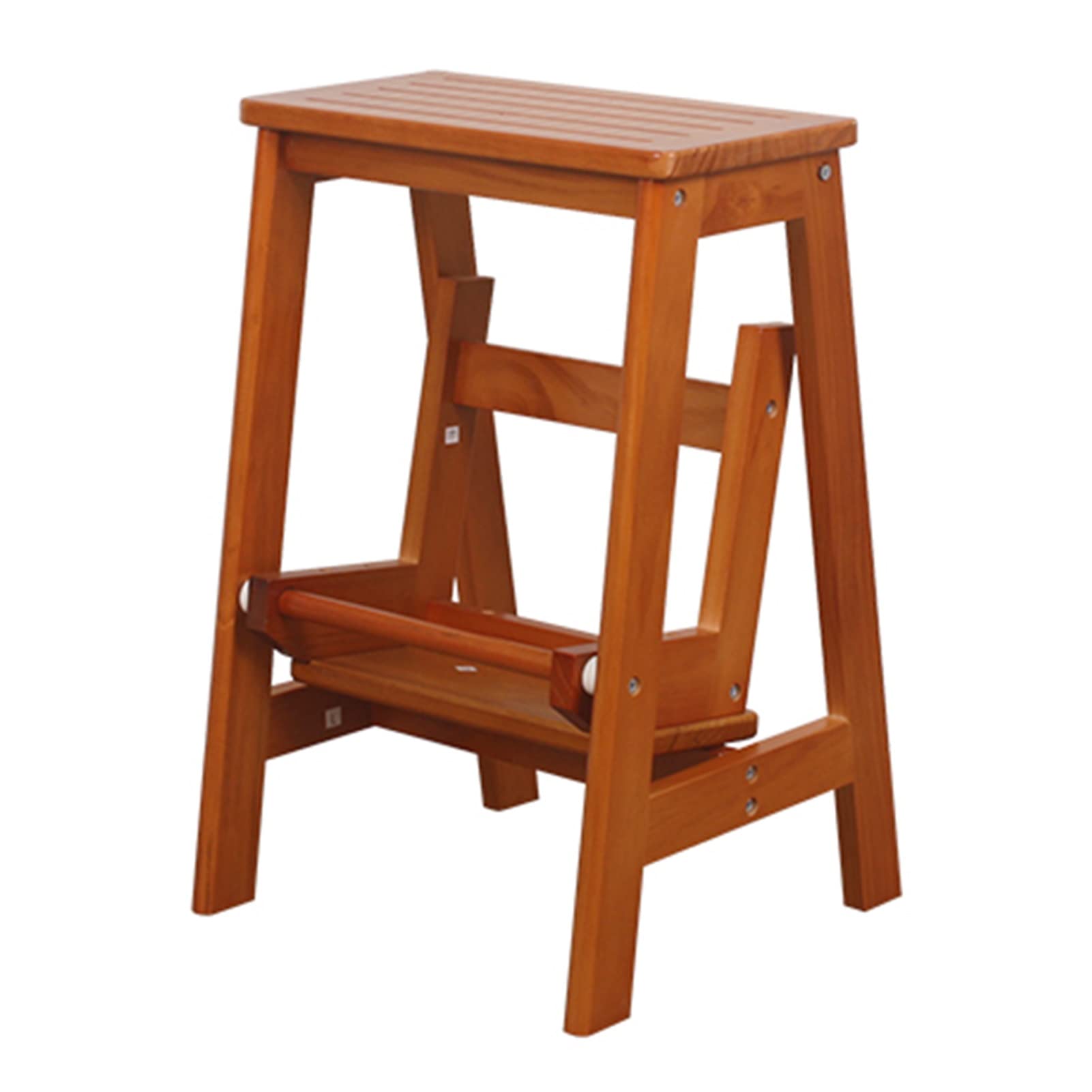 XHALERY 2-Step Wooden Step Stool with Non-Slip Tread, Foldable Kitchen Ladder Stool for Safe Reaching - Perfect for Home, Office, and Storage Use