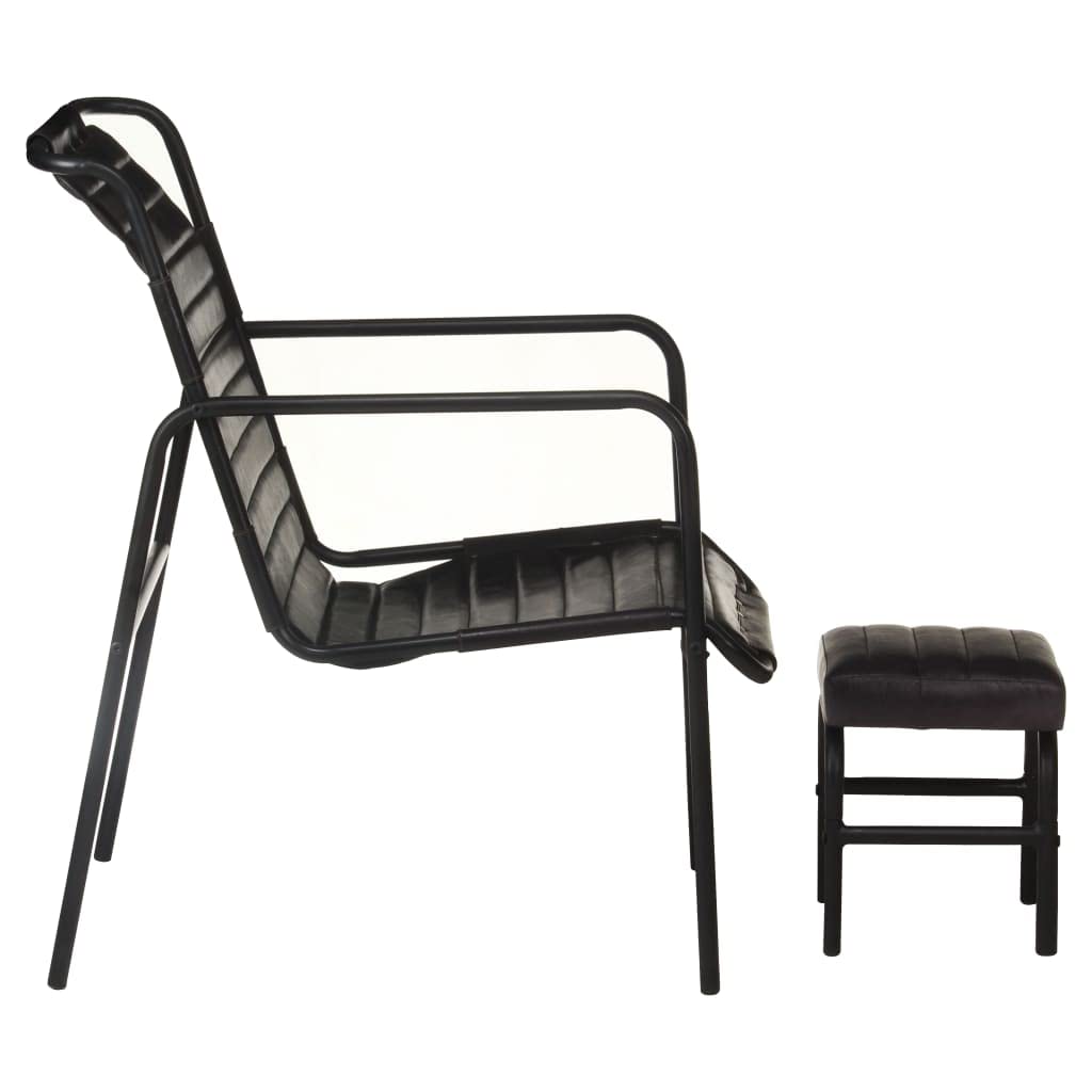 CHARMMA Vintage Leather Lounge Chair with Ottoman & Armrest - Anti-Slip Iron Legs, Backrest - Cozy Accent Chair for Living Room & Bedroom (Black) | Perfect for Reading Nooks, Home Offices & Relaxation Spaces