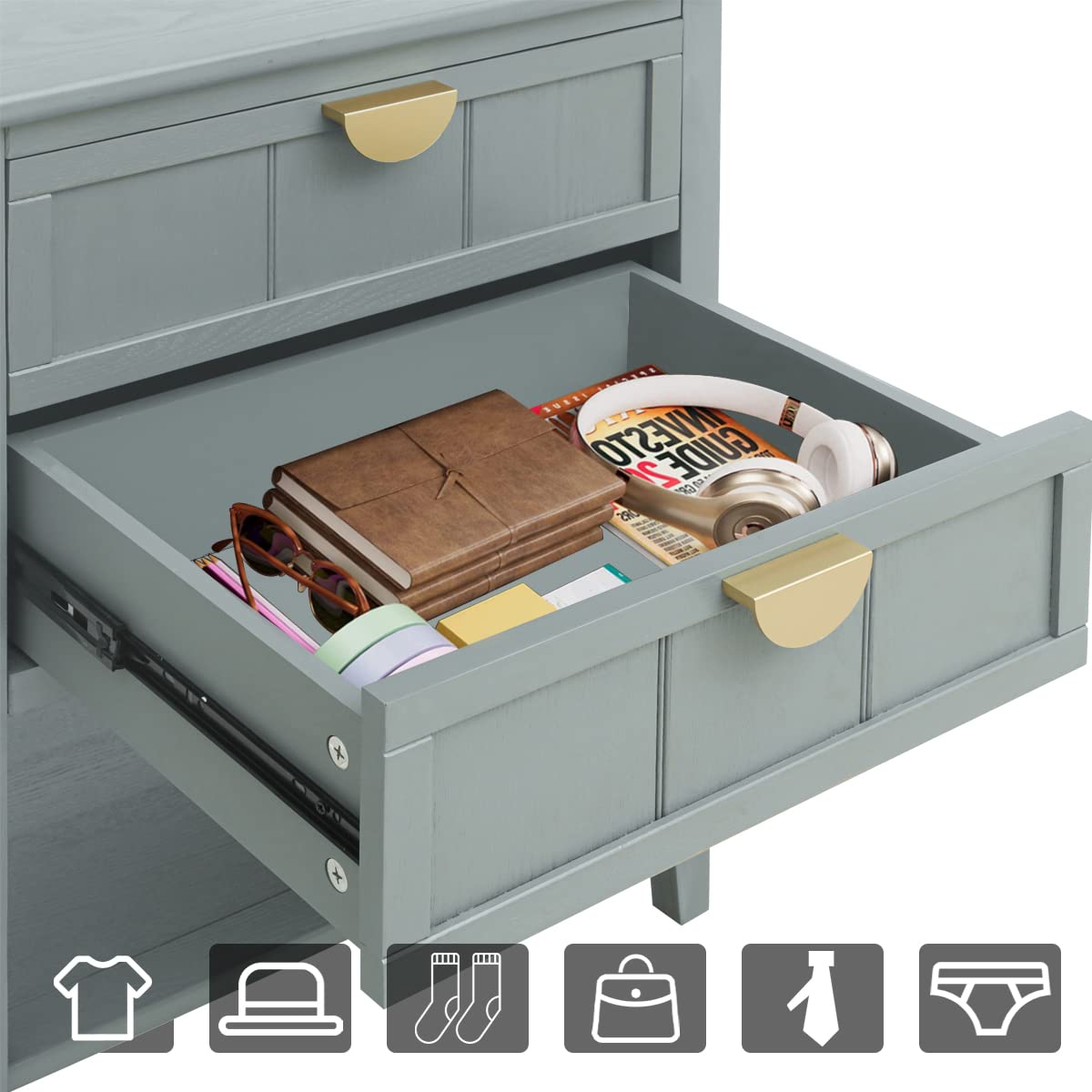 Mid Century Modern Nightstand with 2 Drawers & Shelf Storage - Wood Accent End Table with Metal Handles for Bedroom & Living Room - Olive Green - Perfect for Small Spaces & Apartment Decor